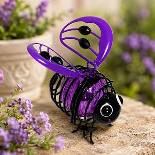 Solar Hanging Bee Garden Light - Decorative Metal Wire Outdoor Lantern with LED Glow, Waterproof Colorful Bee Ornament for Porch, Tree, Patio & Yard Decor, Unique Gardening Gift，Purple