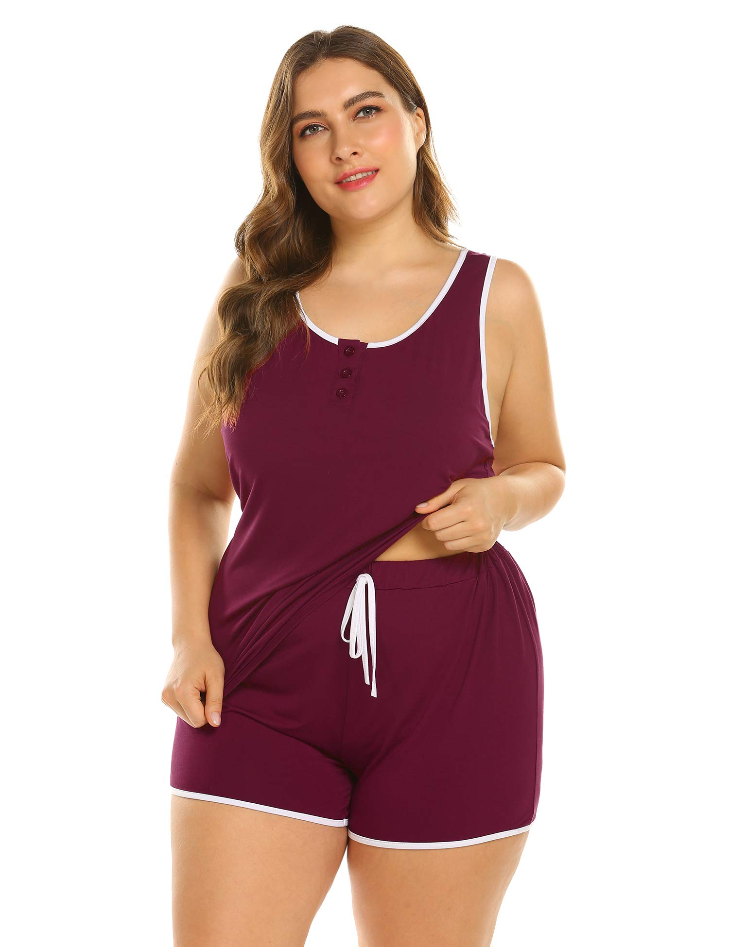 Plus Size Pyjama Sets Women Lightweight Sleeveless Vest Top and Drawstring Running Shorts Soft Sleepwear Nightwear Loungewear Sportwear Casual Nightgown Scoop Neck