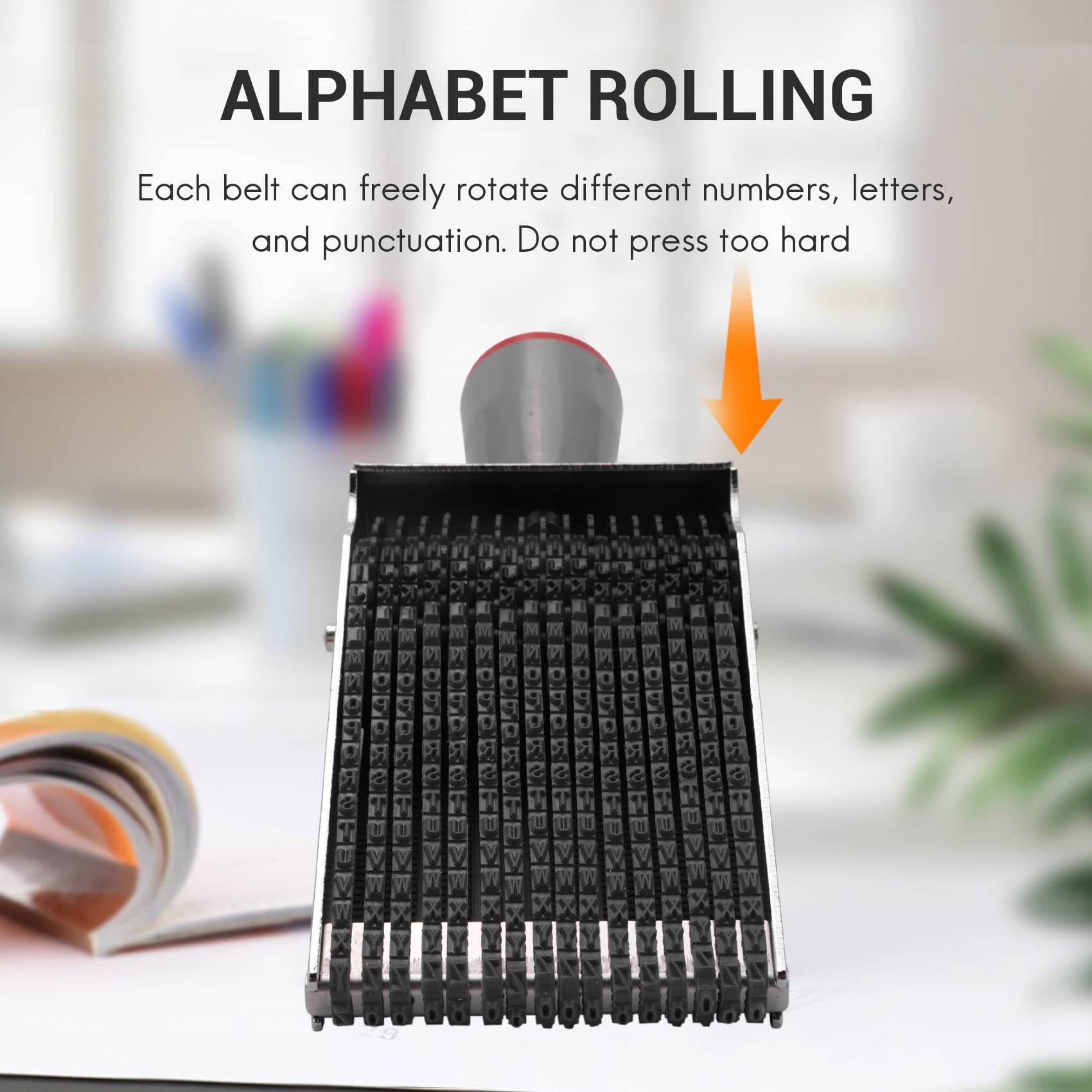 Hausdec 16 Digits Roller Stamp English Alphabet Number Symbol Rolling Wheel Stamp Multi-Function DIY, Grey - Image 3