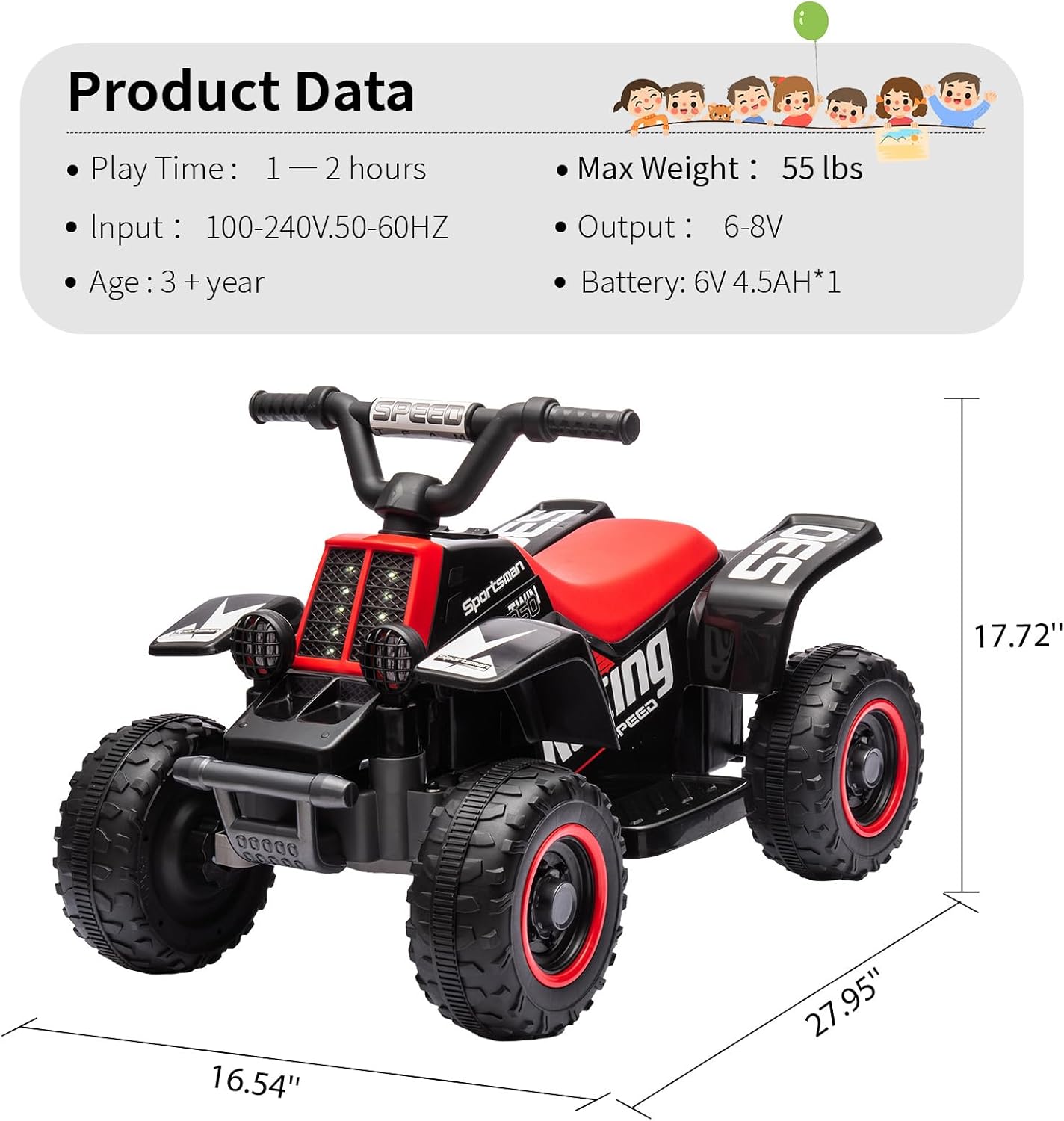 Hipicute 6v Kids ATV Quad Ride-on Car - 2MPH, Push-Button Accelerator, Rubber Handles | Toddler Electric 4-Wheeler Toy for Boys & Girls