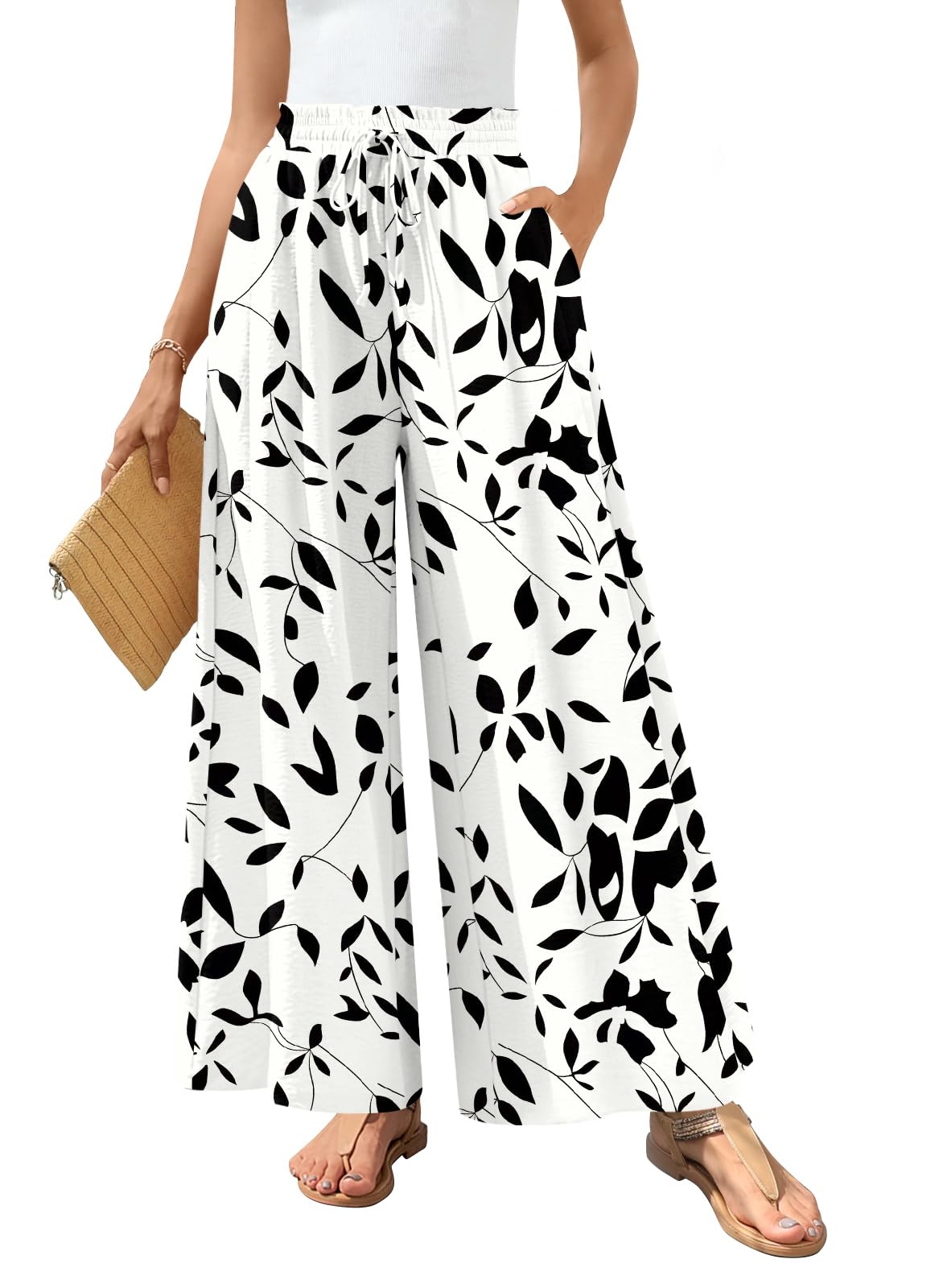 Bestbee Palazzo Pants for Women Dressy Casual Wide Leg Slacks Elastic Waist Outfits Flowy Pant with Pockets