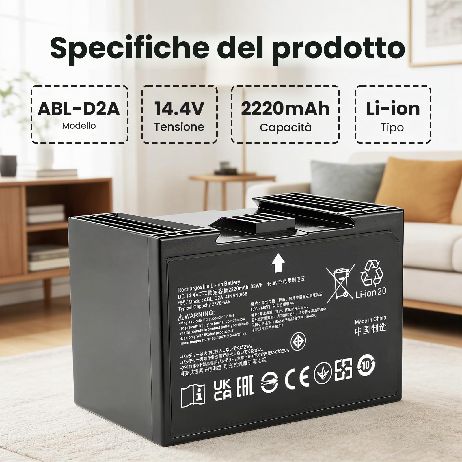 Vacuum Cleaner Batteria per iRobot Roomba j7 i4 j8+, pour Combo j5 i5 j7+,j7 j7+ j7550 i4 i4+ i4 Plus i4150 i6 i6+ i8 i8+ i8550,pour Roomba e5 e6 e5150 e5152 e6198, Replacement for ABL-D2A ABL-D2