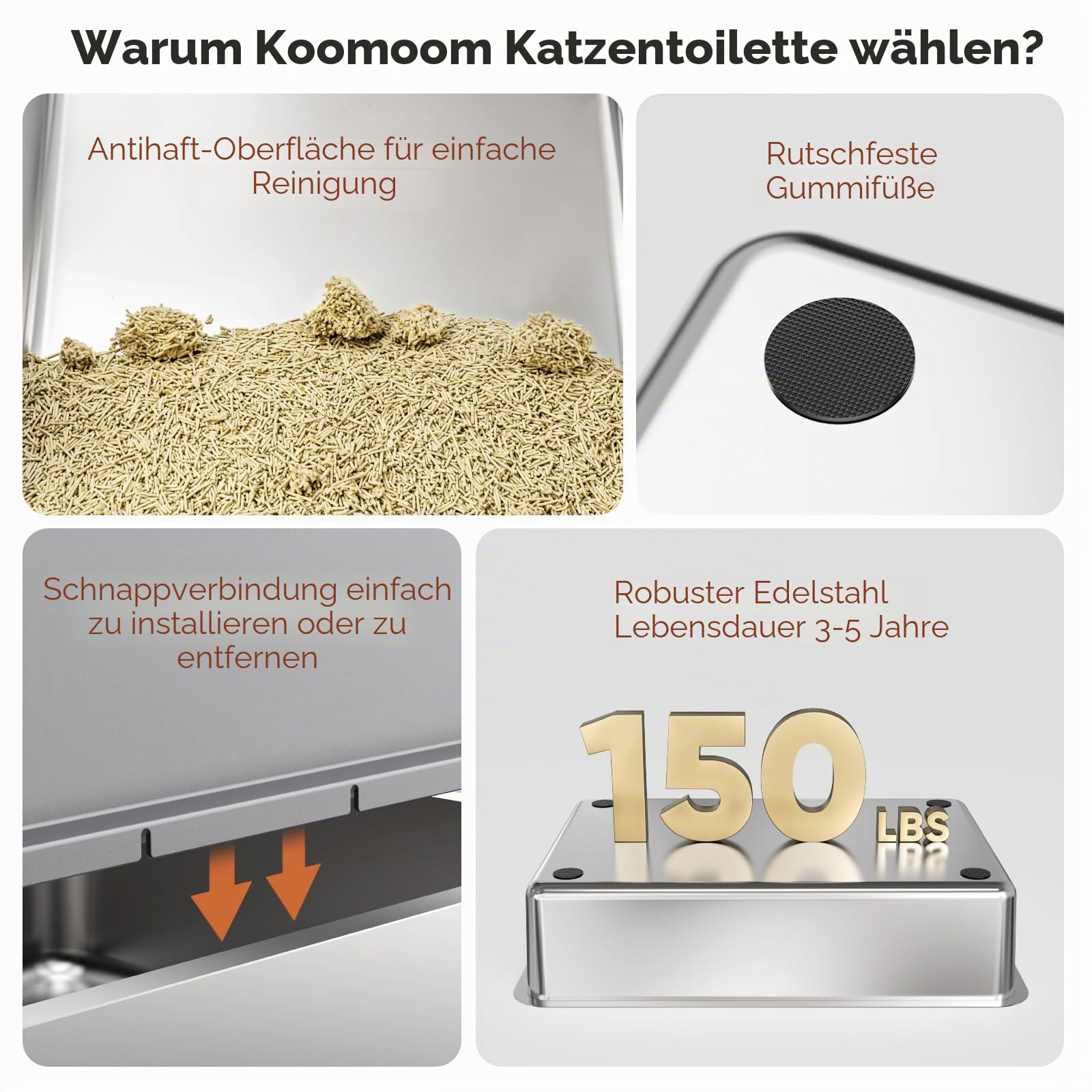 Extra große Katzentoilette aus Edelstahl mit Deckel, XXXL XXL Metall-Katzentoilette für große Katzen und Kätzchen, 71,1 cm L x 50,8 cm B x 30,5 cm H, geschlossene Katzentoiletten, absorbiert Keine