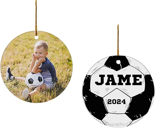 Adornos de fútbol personalizados para árbol de Navidad, foto con nombre personalizado para niños y niñas, regalos para jugadores, amantes, cerámica