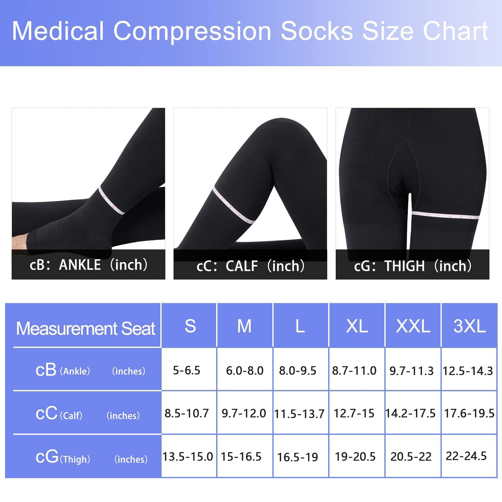 20-30mmHg Collants de compression médicaux pour homme et femme - Long - Classe II - Bas de compression gradués pour homme - Bout ouvert - Bas de soutien pour grossesse, varices, œdème