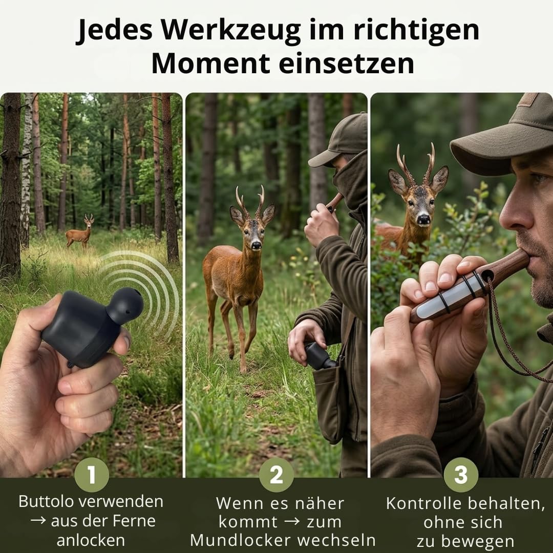 Rehblatter Set Komplett – Buttolo Rehblatter + Blatter für Rehwild zur realistischen Imitation der Ricke in der Brunft | 2 Lockrufe für Rehwild zur Jagd und Rehbeobachtung mit Band und Anleitung.