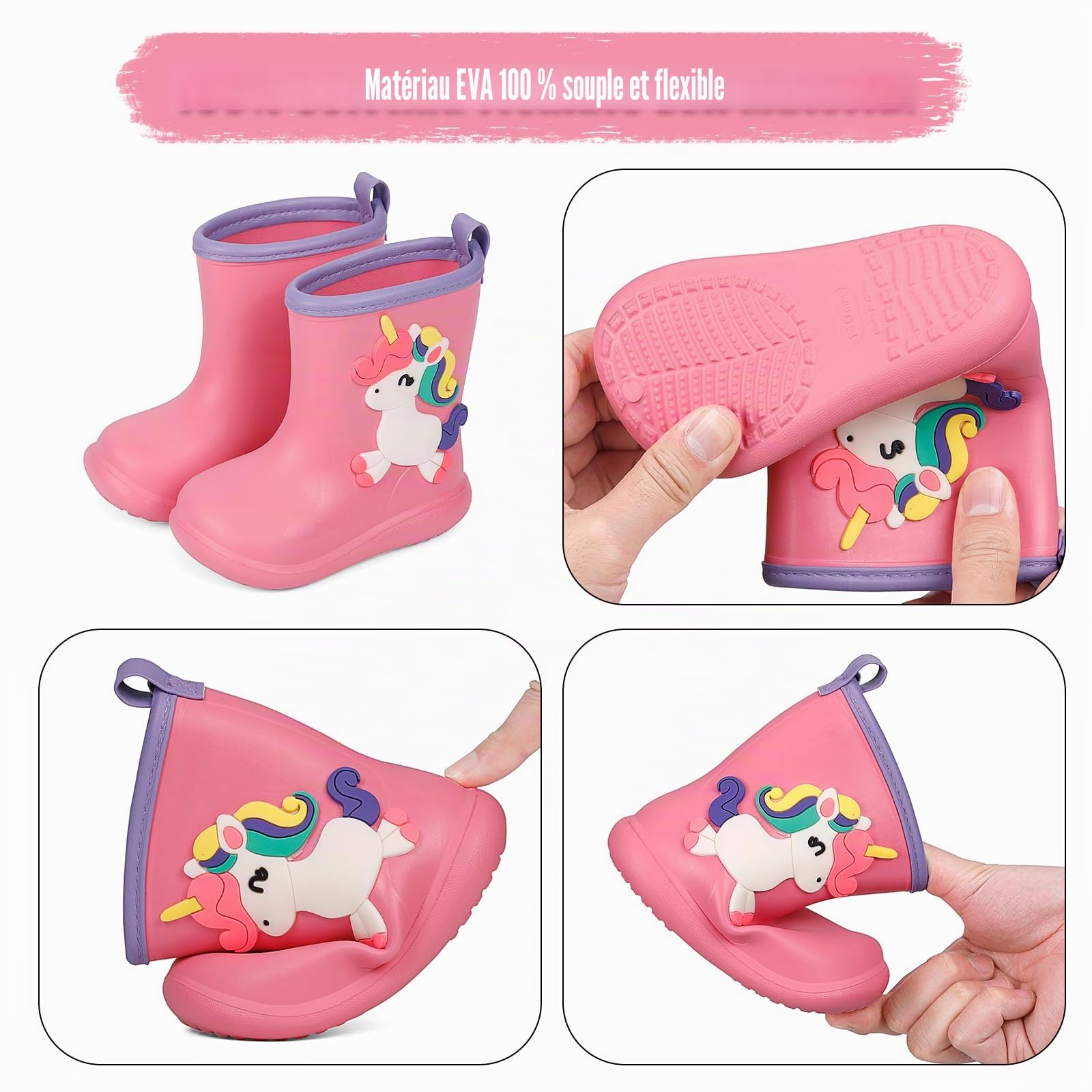 MASOCIO Bottes de Pluie Enfant Fille Garçon Botte Caoutchouc Léger Chaussure Impermeable Enfant de Dessin Animé d'animaux Mignons Taille 20-30
