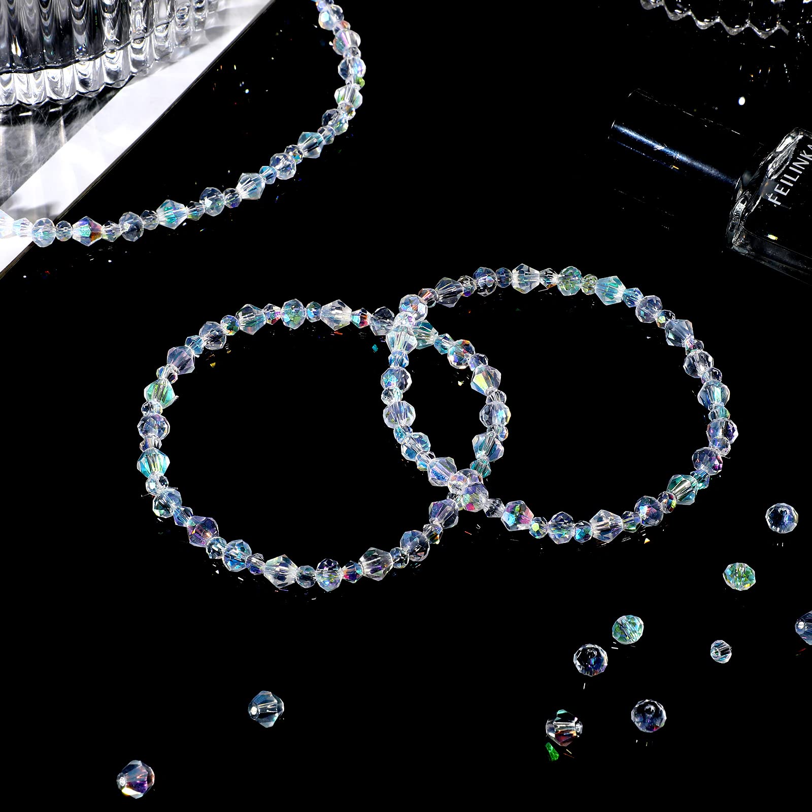 Sureio 1000 Pcs Crystal Beads for Jewelry Making Suncatcher Beads Faceted Bicone Loose Sparkly Briolette for Transparent Bracelets Necklace Earring Pendants DIY Crafts Chimes - Image 3