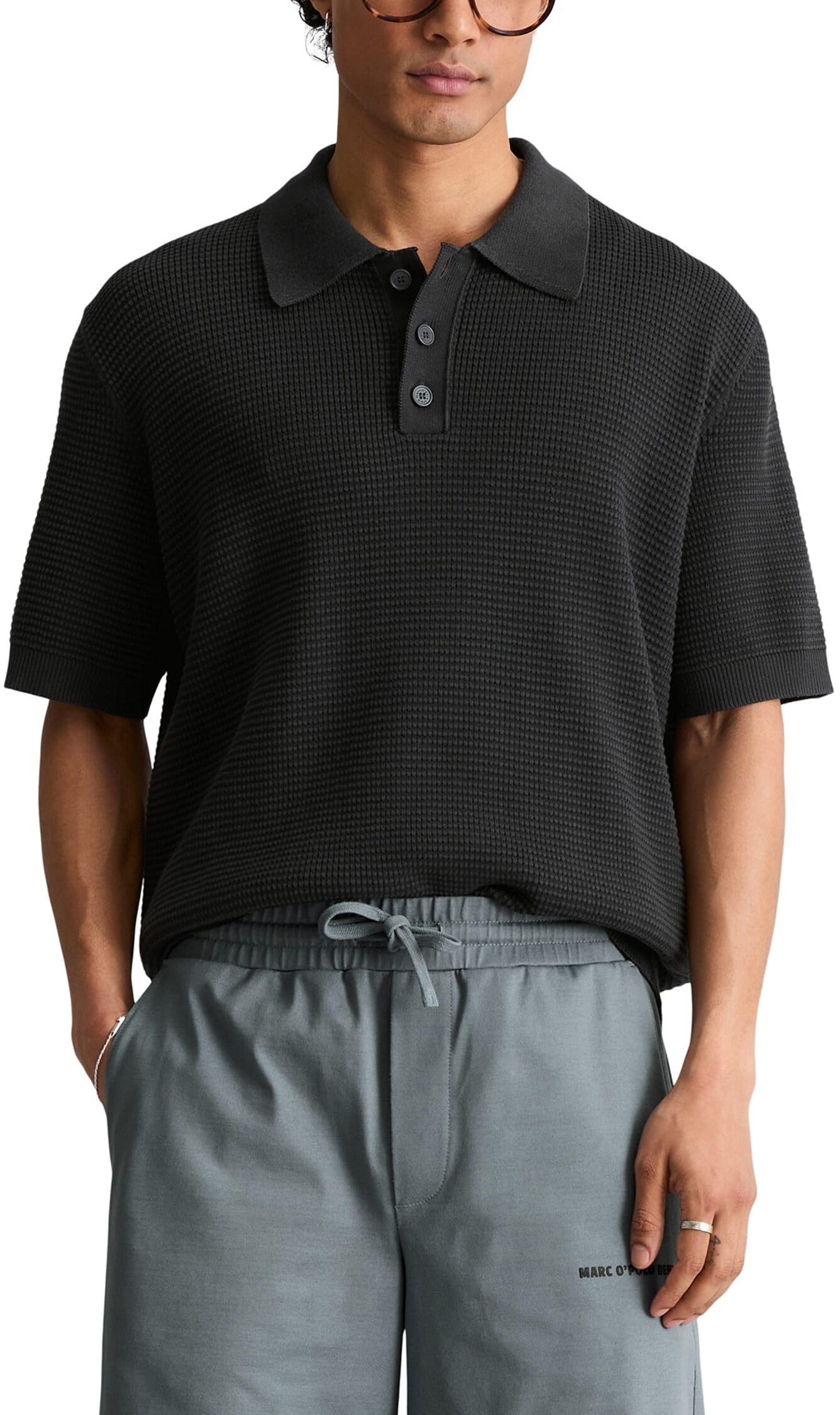 Marc OߴPolo Denim Herren Kurzarm-Poloshirt mit Waffelstruktur Regular Fit