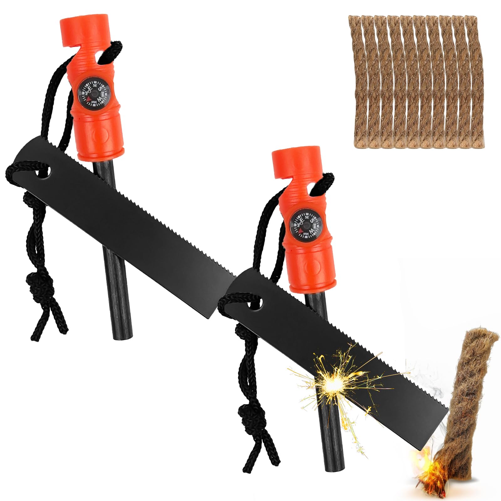 2 Piezas Pedernal Supervivencia Fuego Acero Encendedor Ferrocerio Raspador Escala Sacacorchos Camping Senderismo Exterior