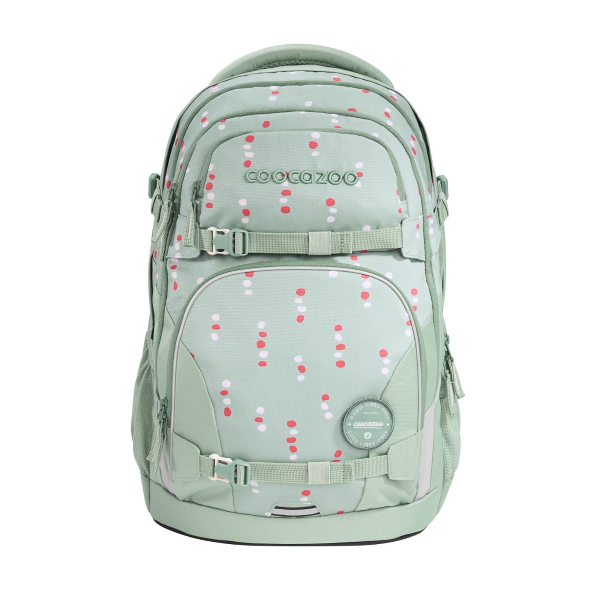 coocazoo Schulrucksack-Set Porter „Dancing Dots, Mint, 3-teilig | ergonomischer 35L Tornister, mit Brust- und Hüftgurt, für Kinder ab der 5. Klasse, inkl. Schlampermäppchen und Turnbeutel