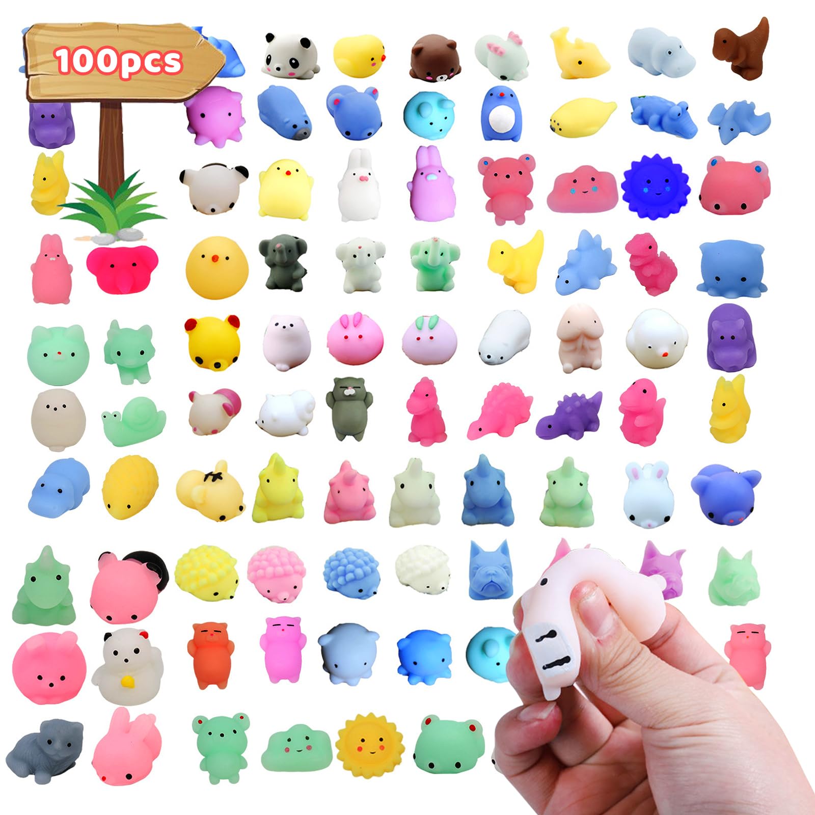 zhongko 100pcs Mochi Squishy Toys, Animal Squishies Toys Squishy Fidget Toys Kawaii Stress Relief Toys Party Bags Fillers for Boys Girls Birthday Party Favors Gifts