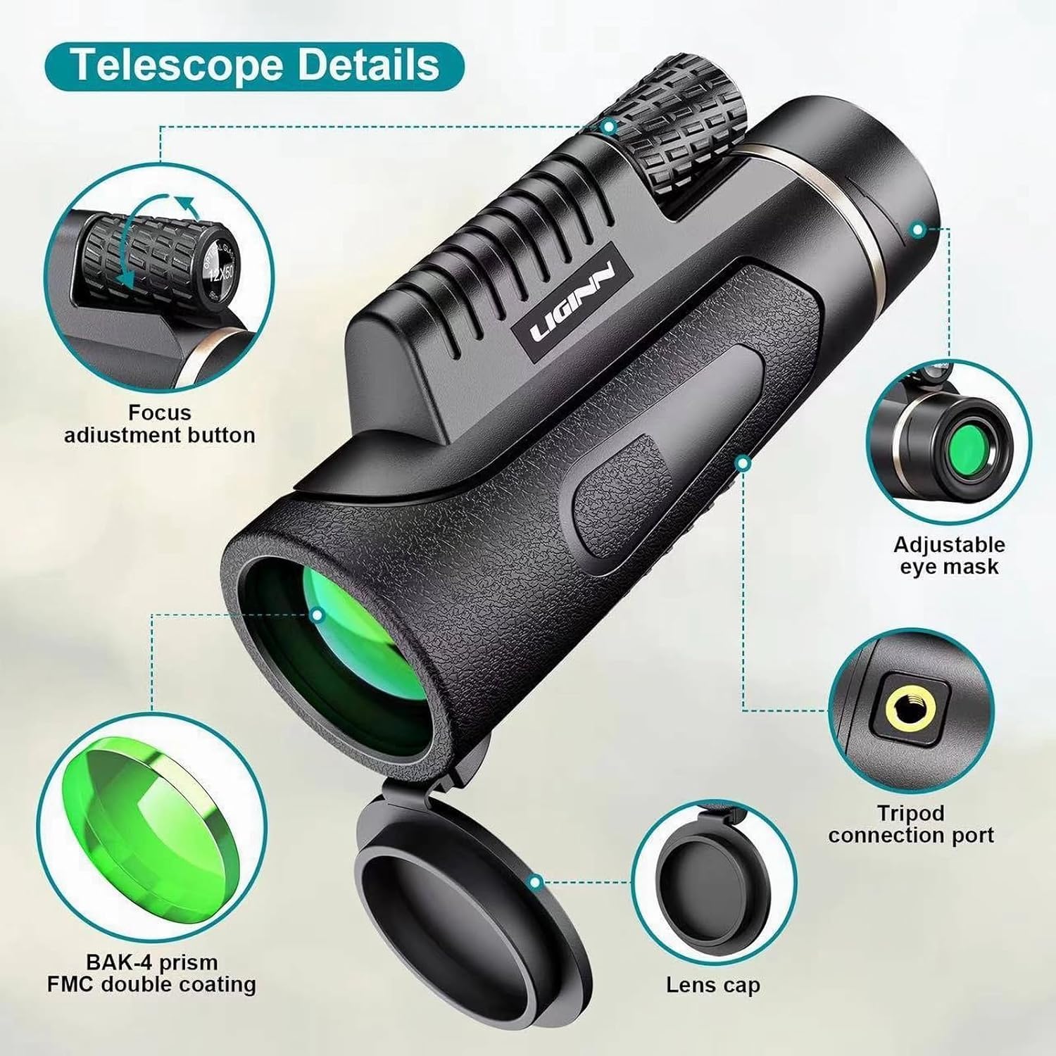 Telescopio Monoculare 12x50, monocolo con visione più ampia per adulti e bambini con prisma BAK4 e lente FMC, adatto per il birdwatching, escursionismo, campeggio
