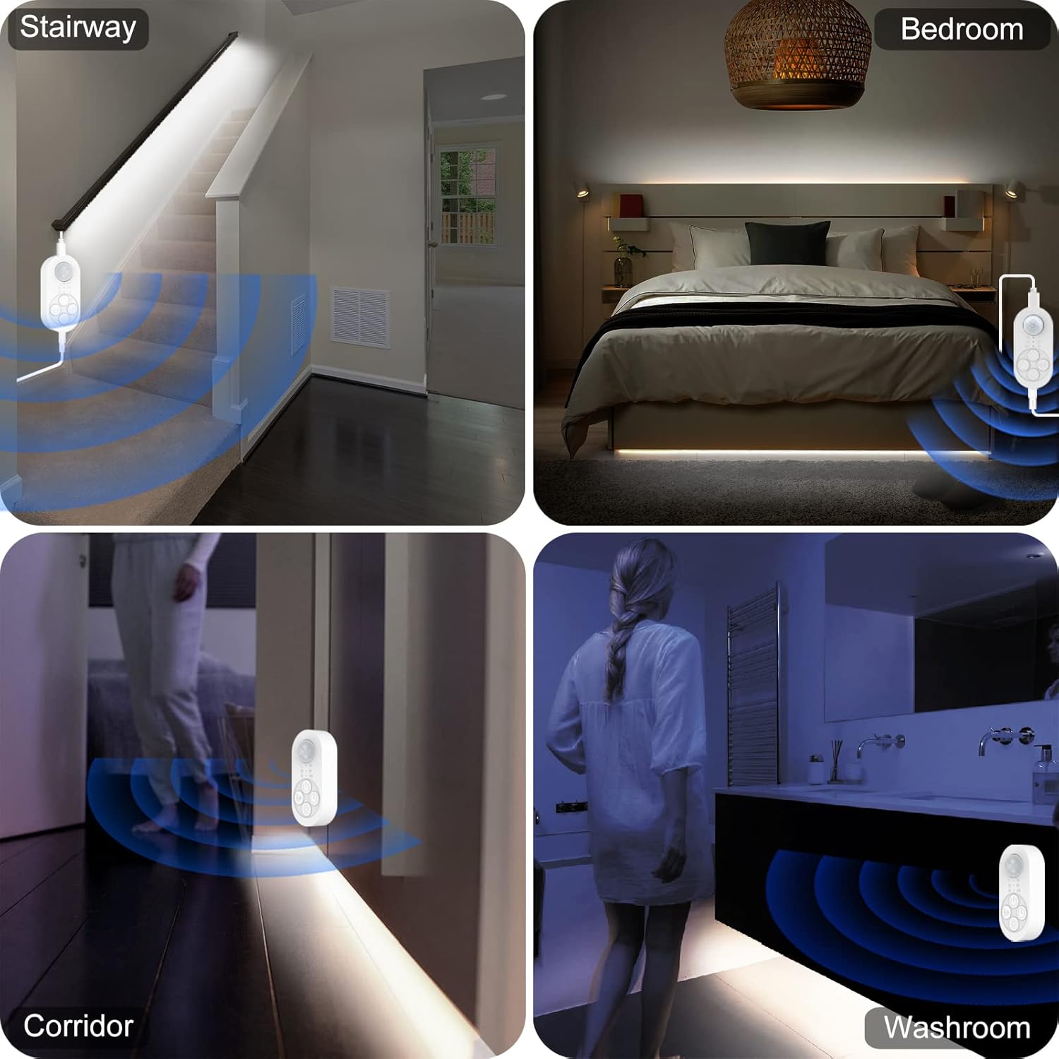 Under Cabinet Lights Plug-in Motion Sensor LED Strip Lights Indoor Cold White 6000K Super Bright 2000lm with 12V Adapter, Dimmer and Timer for Kitchen Cabinet, Shelf, Wardrobe, Stairway…