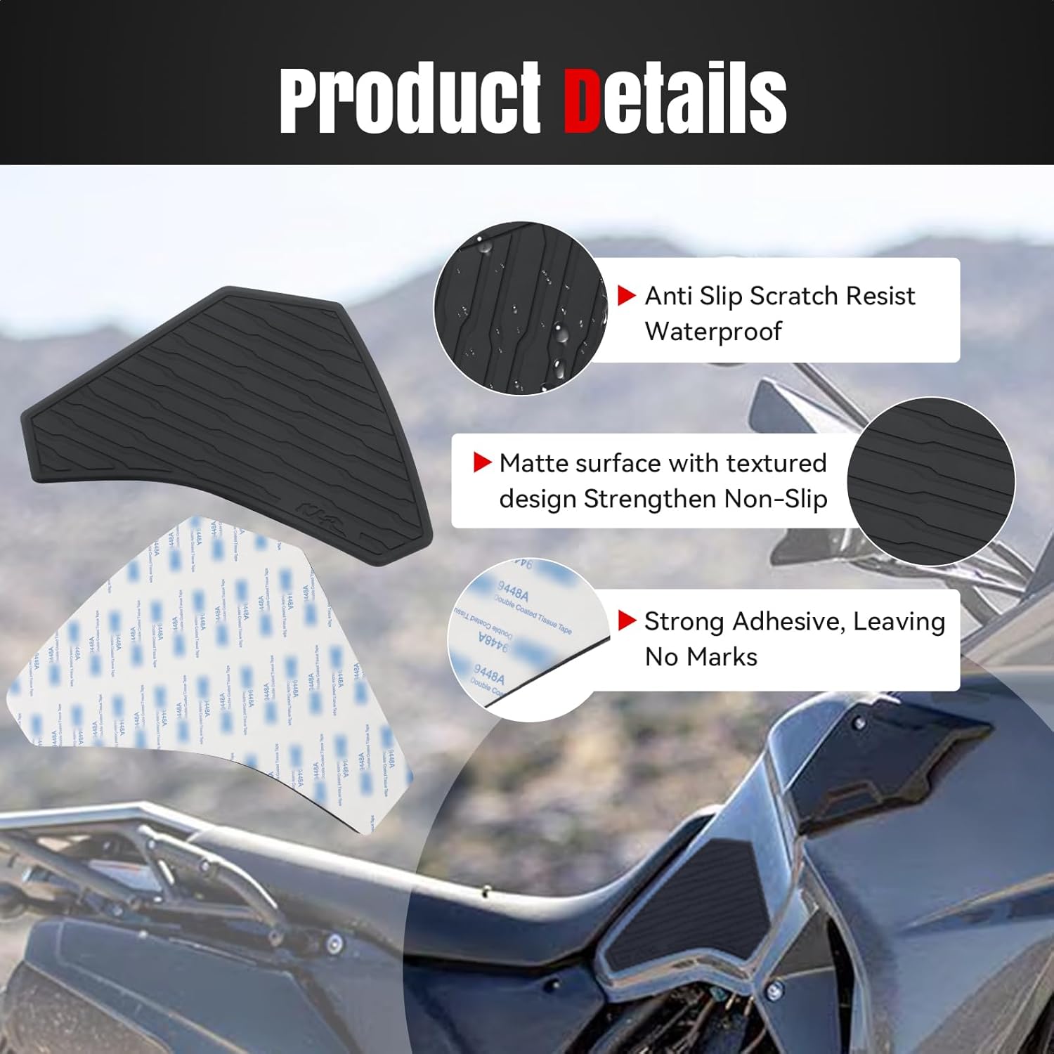 Motorcycle SideTank Pad Fit for Kawasaki KLR650 KLR 650 2022-2024 Gas Oil Fuel Tank Pad Rubber Decal Tank Protector Anti-Slip Scratch-Resistant Protector Sticker