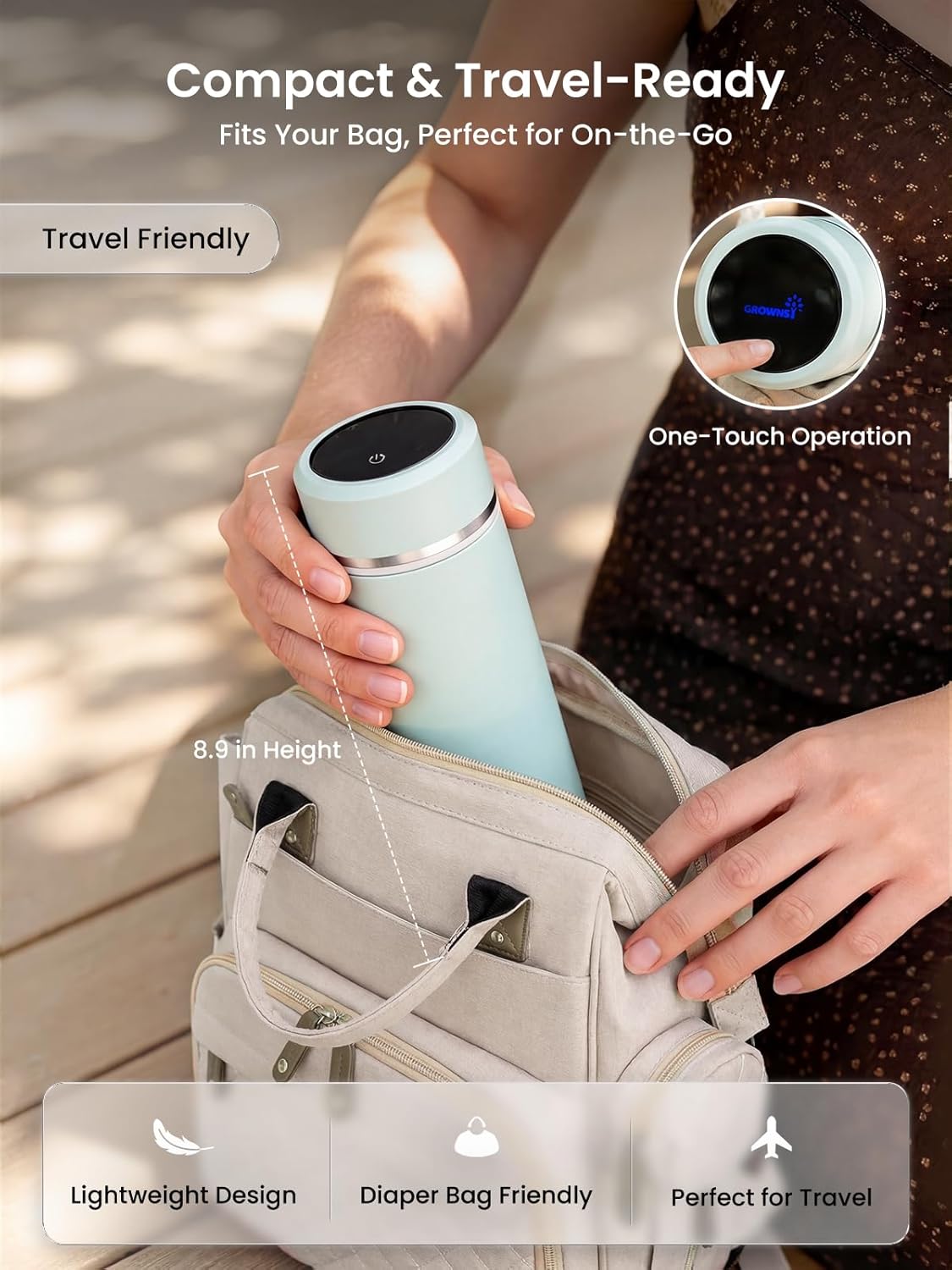 Grownsy Portable Baby Formula Bottle Maker, Rapid Cooling in 3 Min, Pure Physical Cooling, No Power Needed, Smart Color Temp Display, Travel & Night Feeding Essential, Includes Formula Dispenser,Green