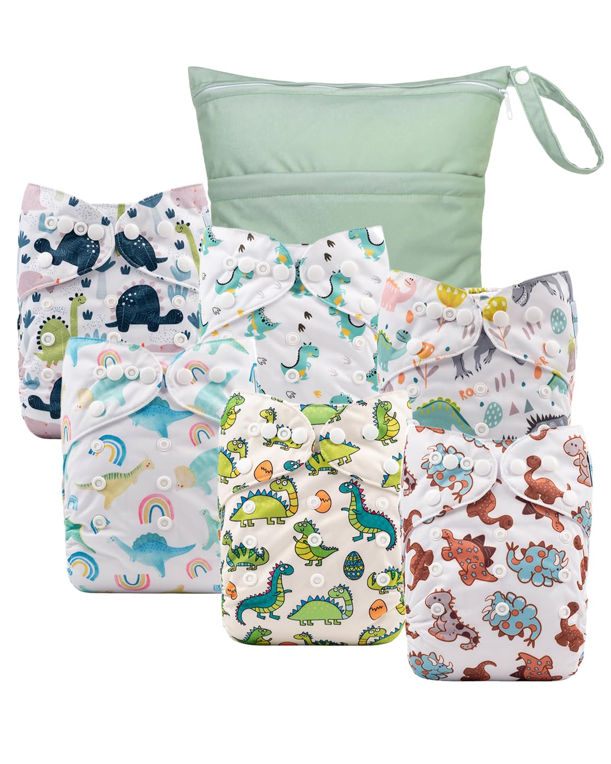 babygoal Cloth Diaper Covers 6 Pack with Wet Bag for Fitted Diapers and Prefolds with Double Gussets, Adjustable and Reusable for Baby Boys and Girls