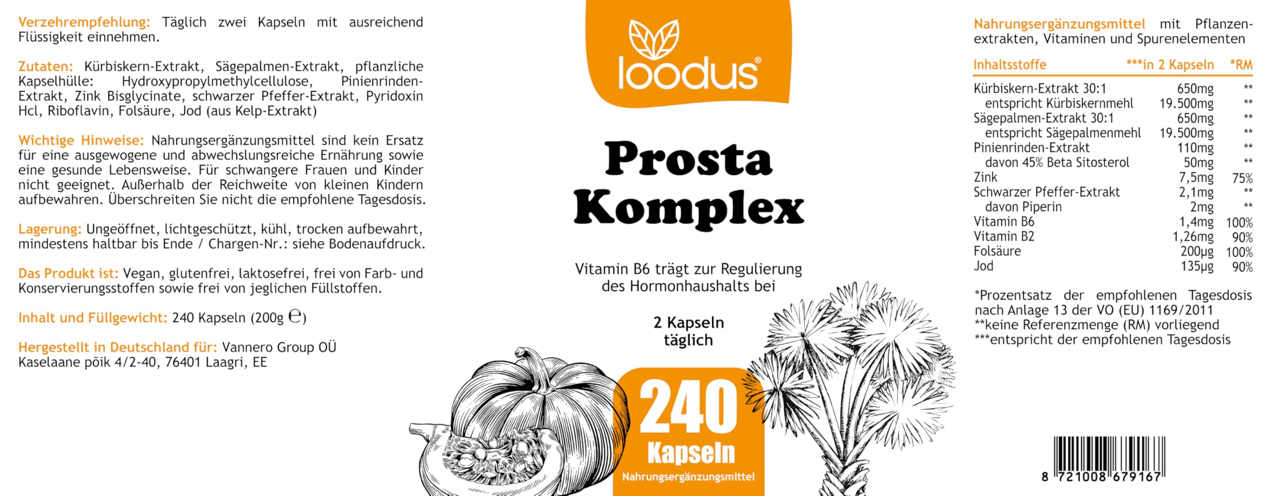 240 Prosta Komplex Kapseln mit Kürbiskern-Extrakt & Sägepalmen-Extrakt