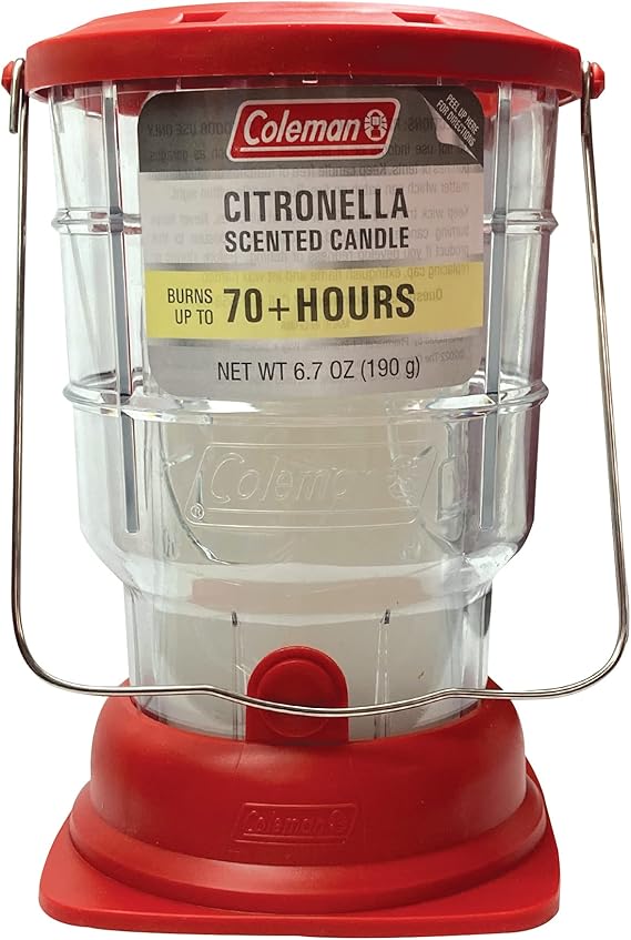 Coleman 70+ Hour Citronella Candle Outdoor Lantern, Classic Design with Easy Carry and Hang Handle, Extended Burn Time for Camping, Picnics, and Patio Ambiance, 6.7 oz, Red