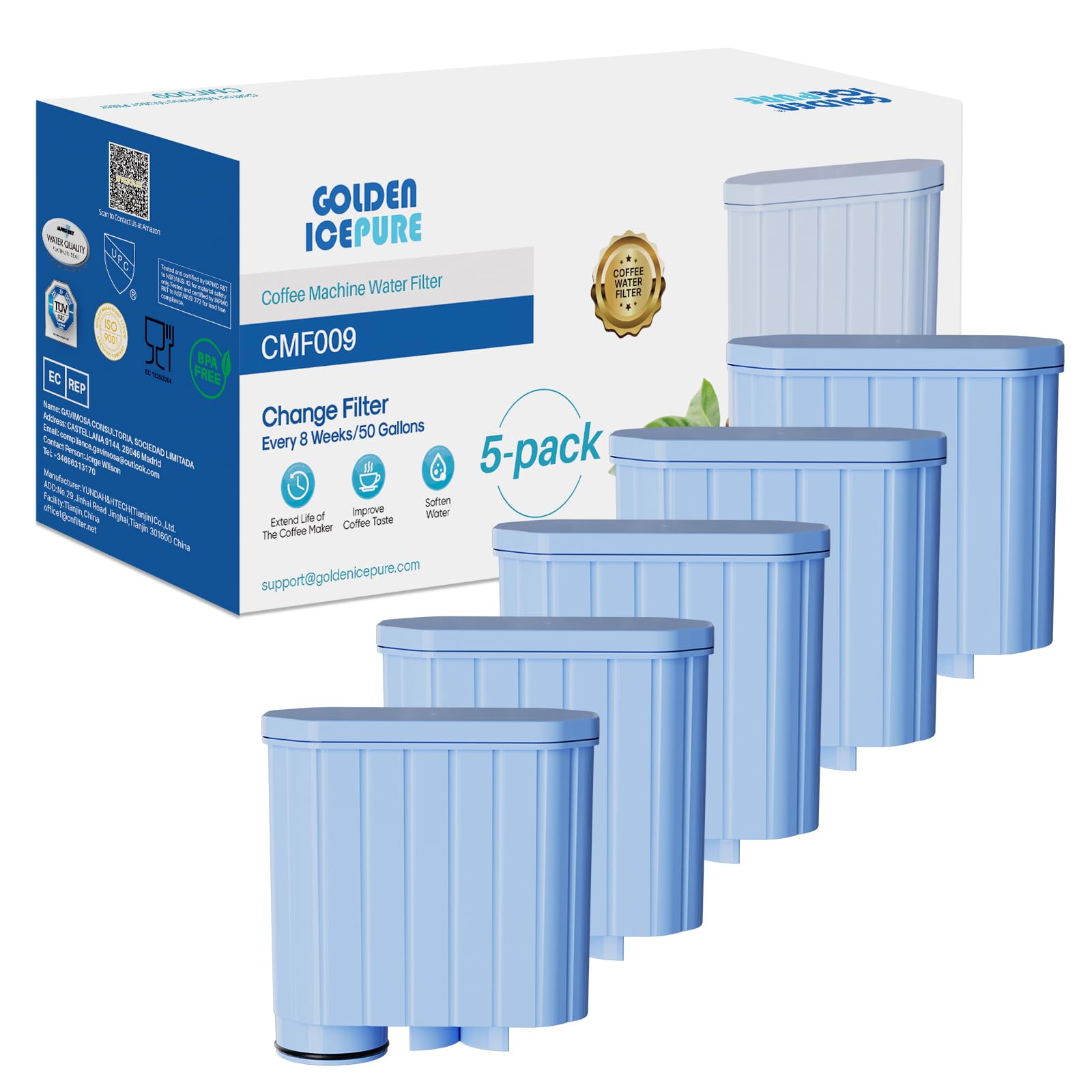 GOLDEN ICEPURE Wasserfilter Kaffeevollautomat für Philips Aqua Clean Filter und Saeco Aqua Clean Wasserfilter, CA6903/10 CA6903/22 CA6903, 5 stück