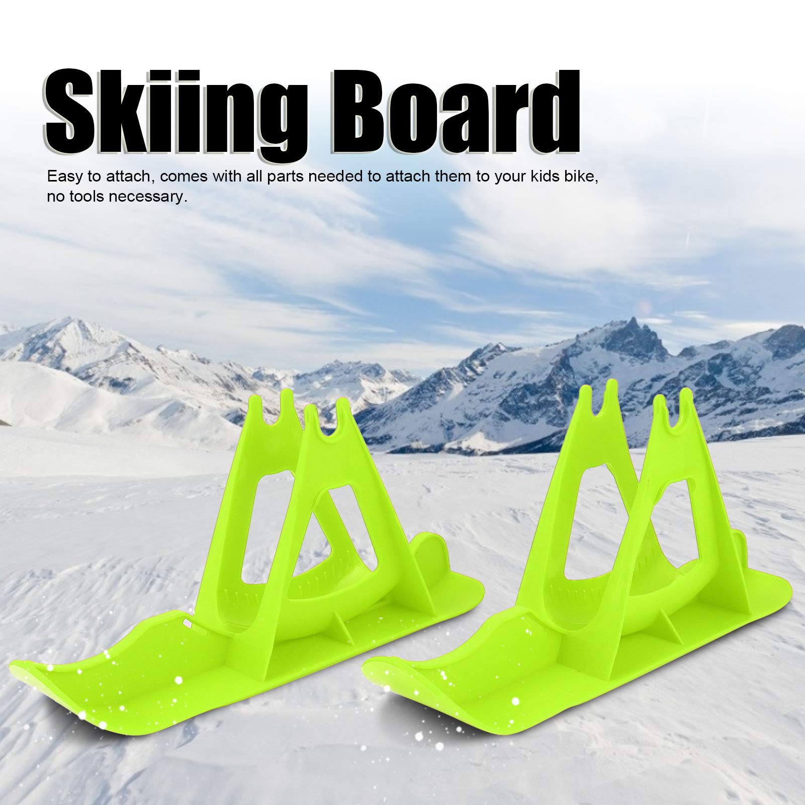 Snow Bike Sled, Children Balanced Car Skis Kids Snowboard Sledge Balanced Scooter Board Ski Parts for Balance Bike, Walker, Golf Push Cart (Green)