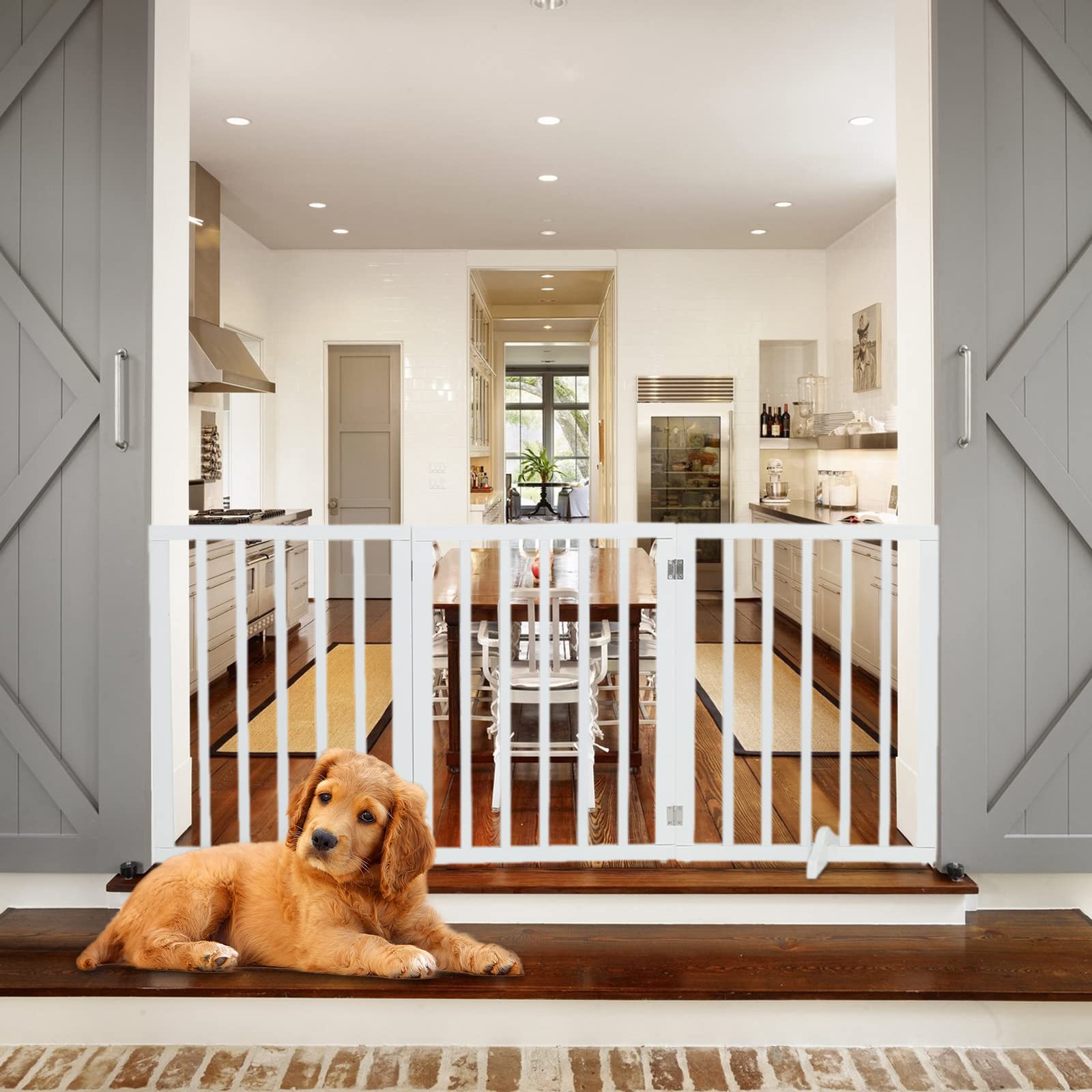 Buy Qivange Wooden Foldable Dog Gate with Support Feet, Foldable Safety