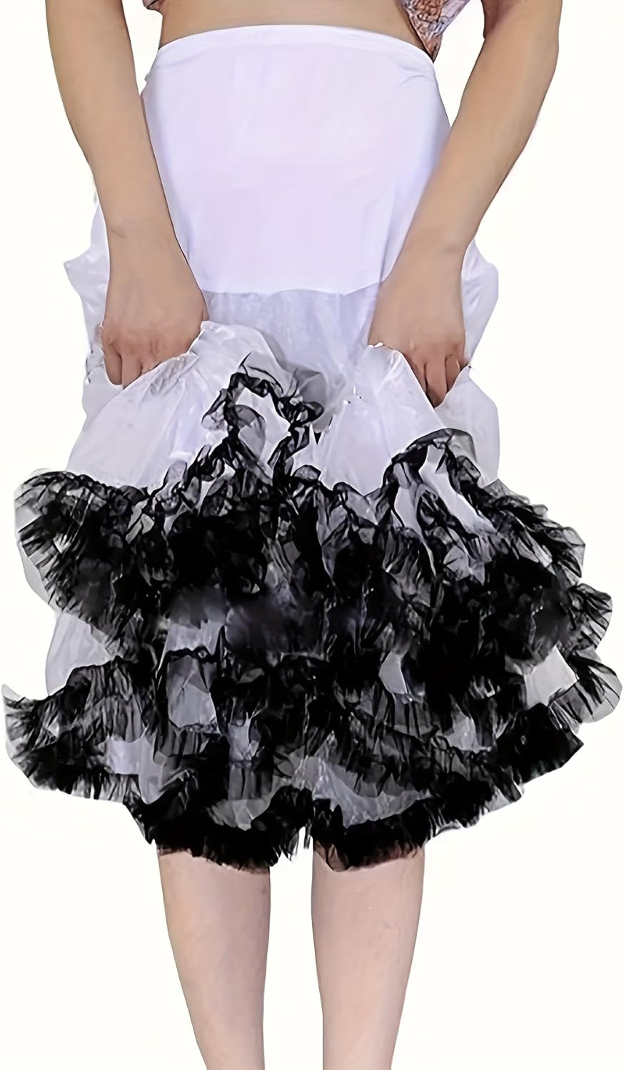 WOWBRIDAL Women's Long Ballet Crinoline Petticoat Layered Ruffles Fluffy Trim Puffy Tutu Underskirt with Net Panels - Image 2