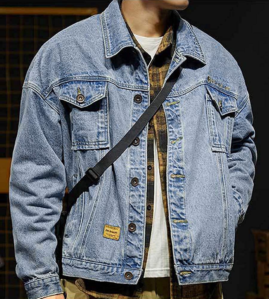 Tomwell Giacca Jeans Uomo Manica Lunga Casual Denim Giubbini Cappotti Oversize Strappata Giacche Giubbotto Uomini Moda Streetwear Autunno Cappotto Leggero Giaccone da Lavoro