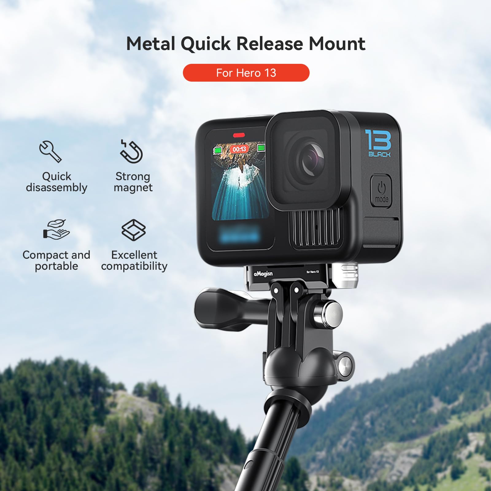 Metal Xplorer Empuñadura Kit para GoPro/DJI/Insta360 Acción Cámaras, Disparo Accesorios para GoPro 13/Insta360 GO Ultra/Ace Pro 2/dji Osmo Action 5 Pro (for Hero 13/12/11/10/9(Cage+Mount))