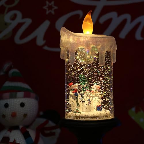 Miniatura 5 de Eldnacele Vela de globo de nieve de Navidad, funciona con pilas, sin llama, velas giratorias de agua con remolinos brillantes para decoración del