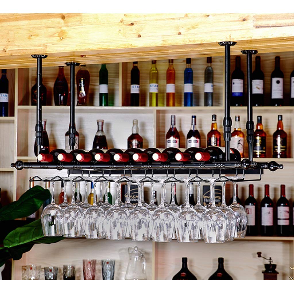Genérico Stojak na wino | Vintage wiszący uchwyt na kieliszki | Rustykalny organizer na butelki i kieliszki do wina | Przechowywanie wina z regulacją wysokości (120 x 35 cm)