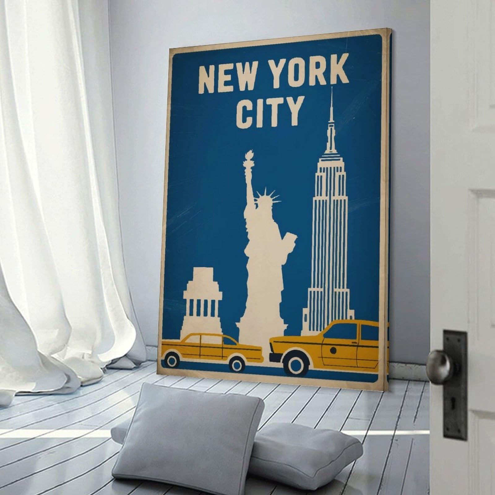 Junmoney Canvas Wall Decor New York City Vintage, 12x18inch(30x45cm), for Flats, Guest Rooms Or Compact Rooms, Wall Decor with Flexible Room Appeal