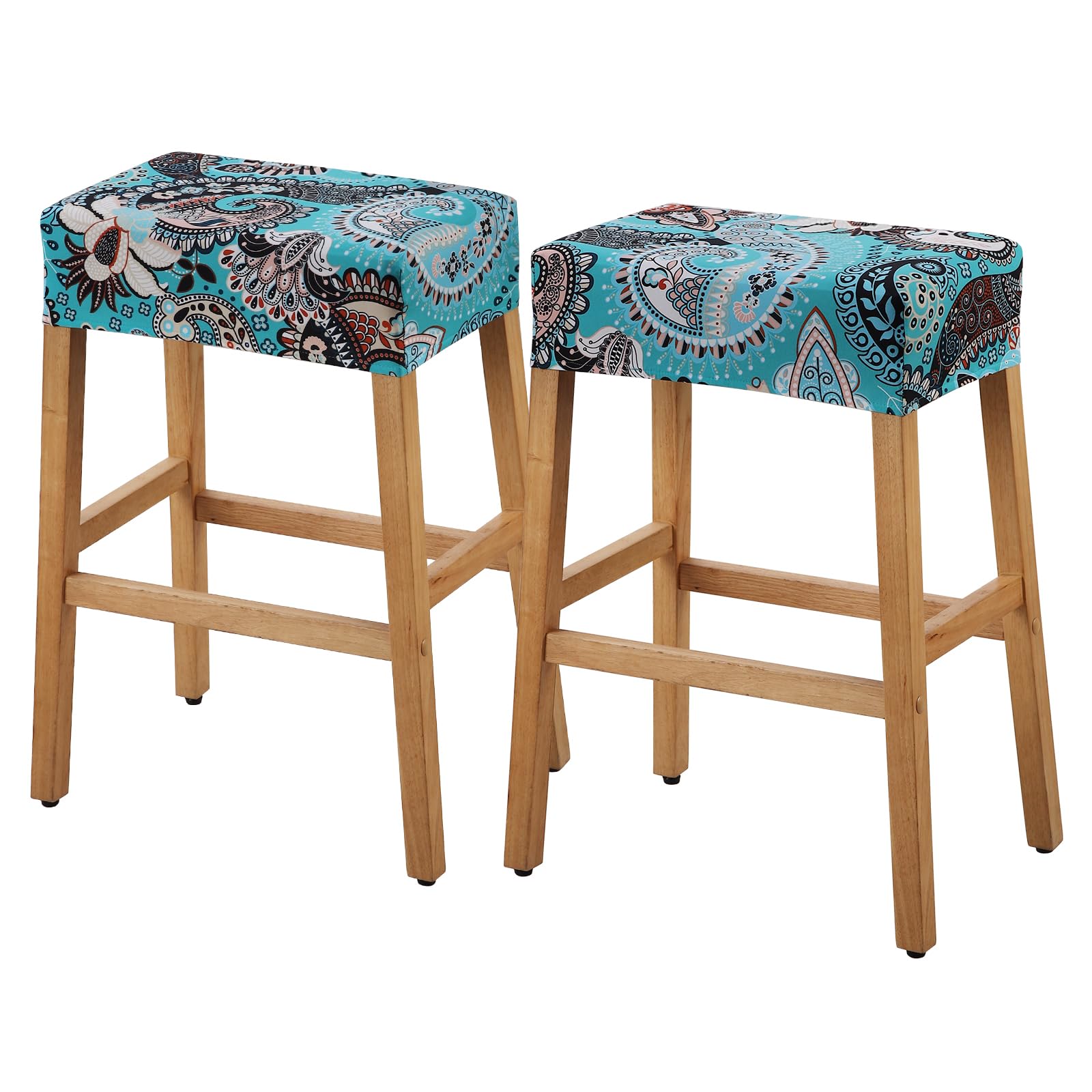 YISUN Stool Covers Rectangle - 2 Pack Stretch Waterproof Saddle Seat Cover Counter Bar Stools Bar Chairs Covers Kitchen Island Chairs Cushion Protector (2, F-Light Green)