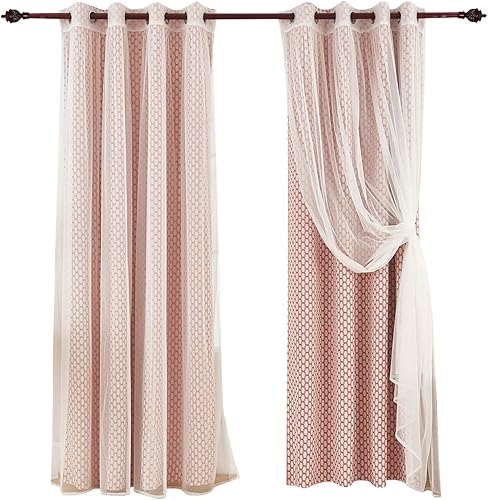 Miniatura 1 de Deconovo Juego de ahorro de energía, cortinas traslúcidas blancas con estampado marroquí rojo para dormitorio, paneles de oscurecimiento con