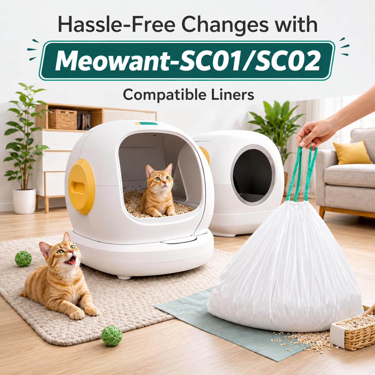 Cat Litter Liners Compatible with Meowant Litter Box MW-SC01/MW-SC02 – 20 Count, Extra Thick, Heavy Duty - image 6