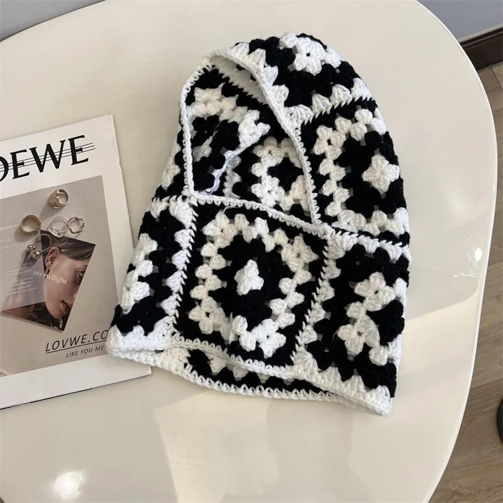 Czapki Czapki Skullies Beanies Czapka Beanie Czapka Kominiarka Czapka Zimowa Ręcznie Szydełkowana Czarna Biała Żakardowa Damska Ochrona uszu Ciepłe Czapki Pulower, Jak na zdjęciu, rozmiar uniwersalny