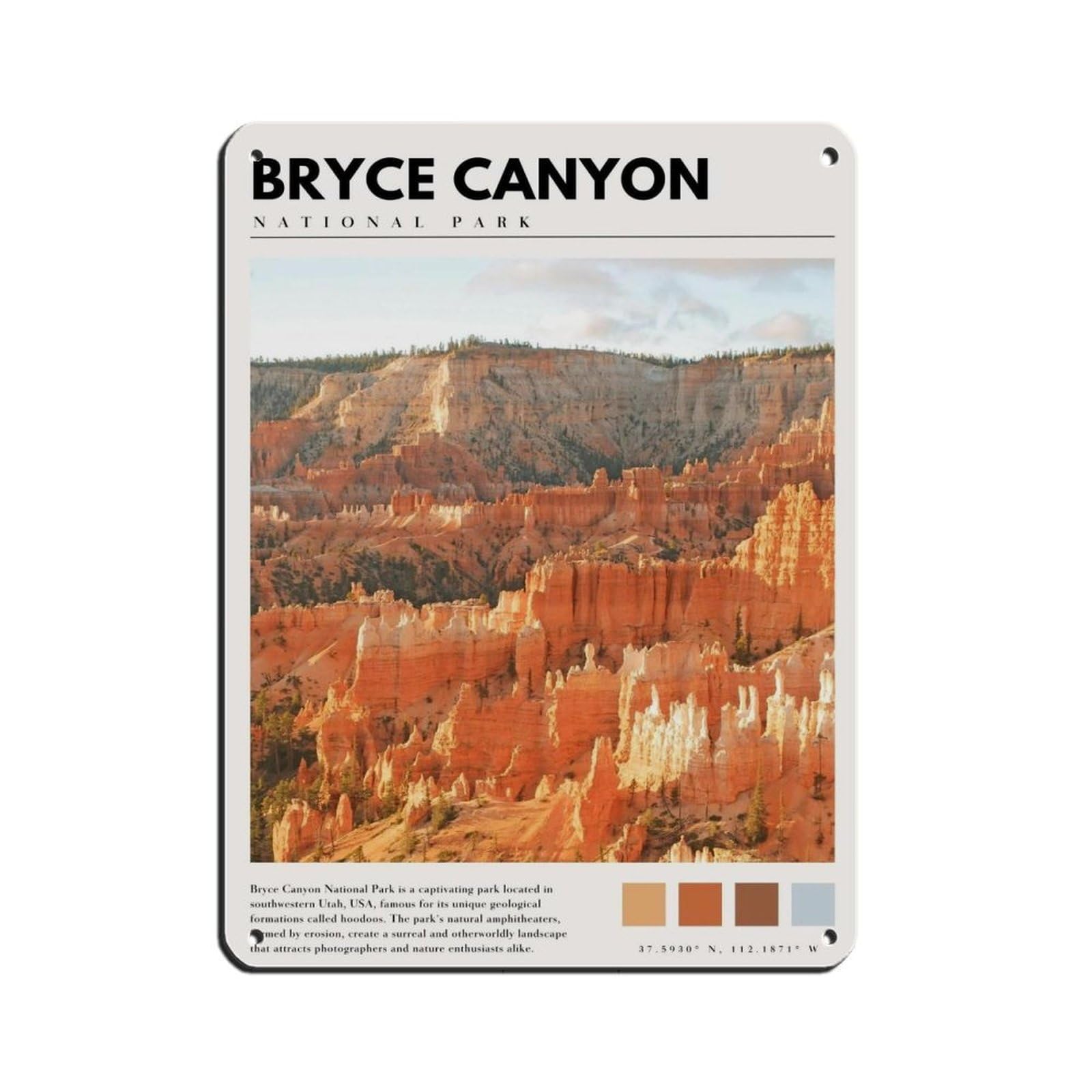 Bryce Canyon National Park Poster Retro Poster Metal Tin Sign Chic Art Retro Iron Painting Bar People Cave Cafe Family Garage Poster Wall Decoration 12x16inch(30x40cm)