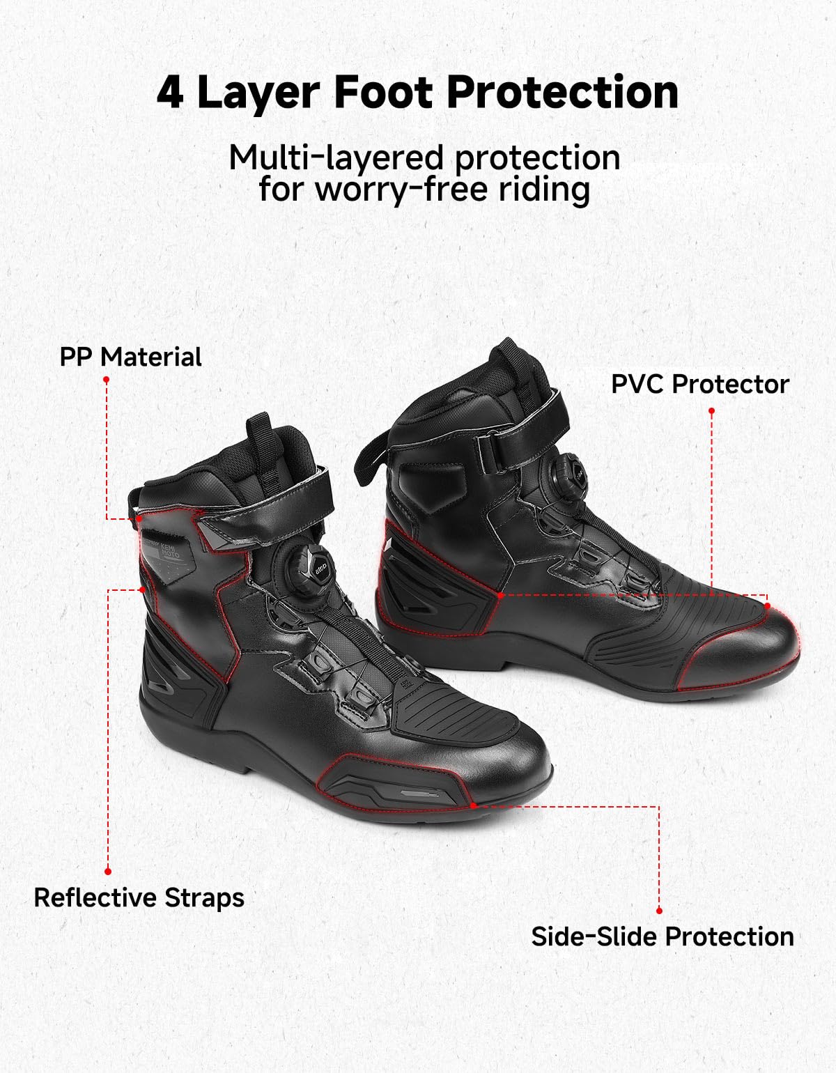 KEMIMOTO Scarpe Moto Uomo, Stivali Moto Uomo Impermabile Traspirante con Scarpa ATOP, Antiscivolo Scarpe da Equitazione Stradale con Supporto alla Caviglia