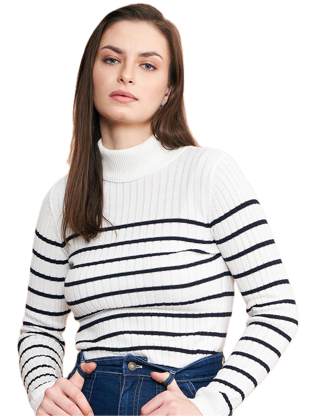 98 north 98 Degree Women Pure Cotton High Neck Sweater Has A Full Sleeve & Straight Hem-AW25AZG1142-NAVY-picture-22