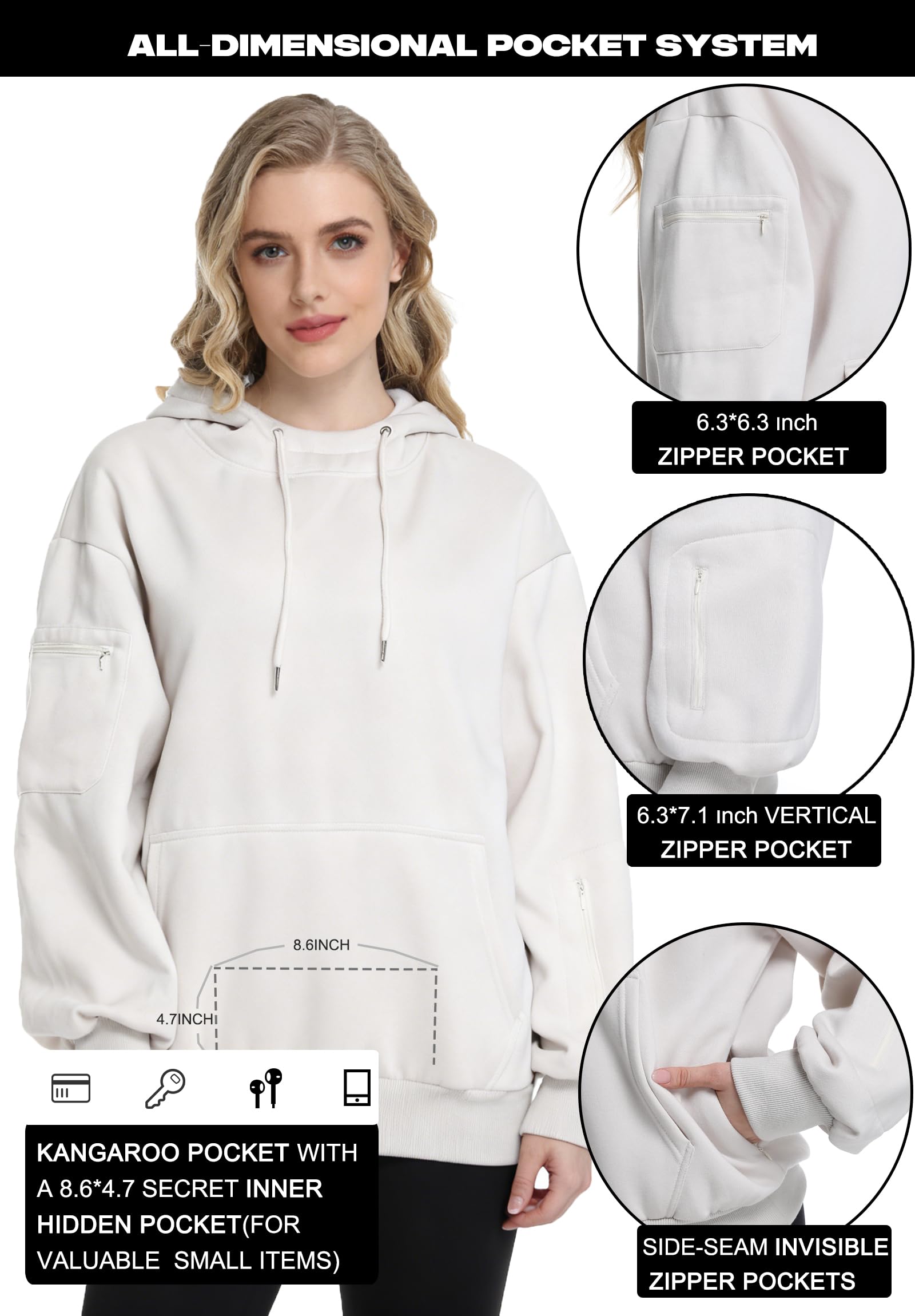 Felpa Donna Uomo Mascherina Cappuccio Pile Hoodies Invernale | Confortevole Felpe Viaggio Aeroporto Oversize Tasche Multiple con Zip Hoodie Unisex Sweatshirt Calda Autunno Moda