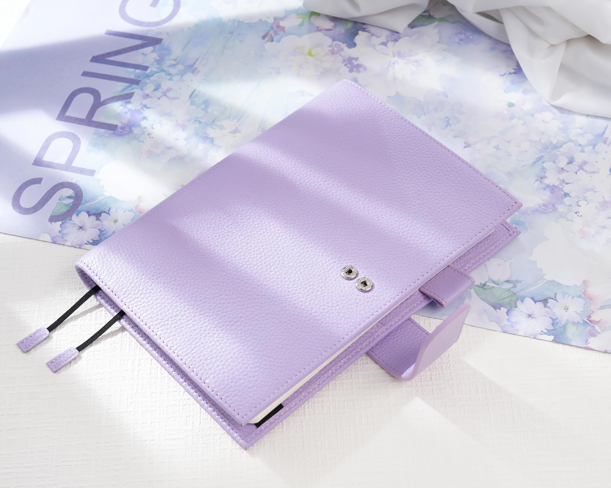 Moterm Leder Cover für A5 Notizbuch - Passt Hobonichi Cousin,Stalogy und Midori MD Planer,mit Stiftschlaufe,Kartenfächer und hintere Tasche (Kiesel-Lavendel)