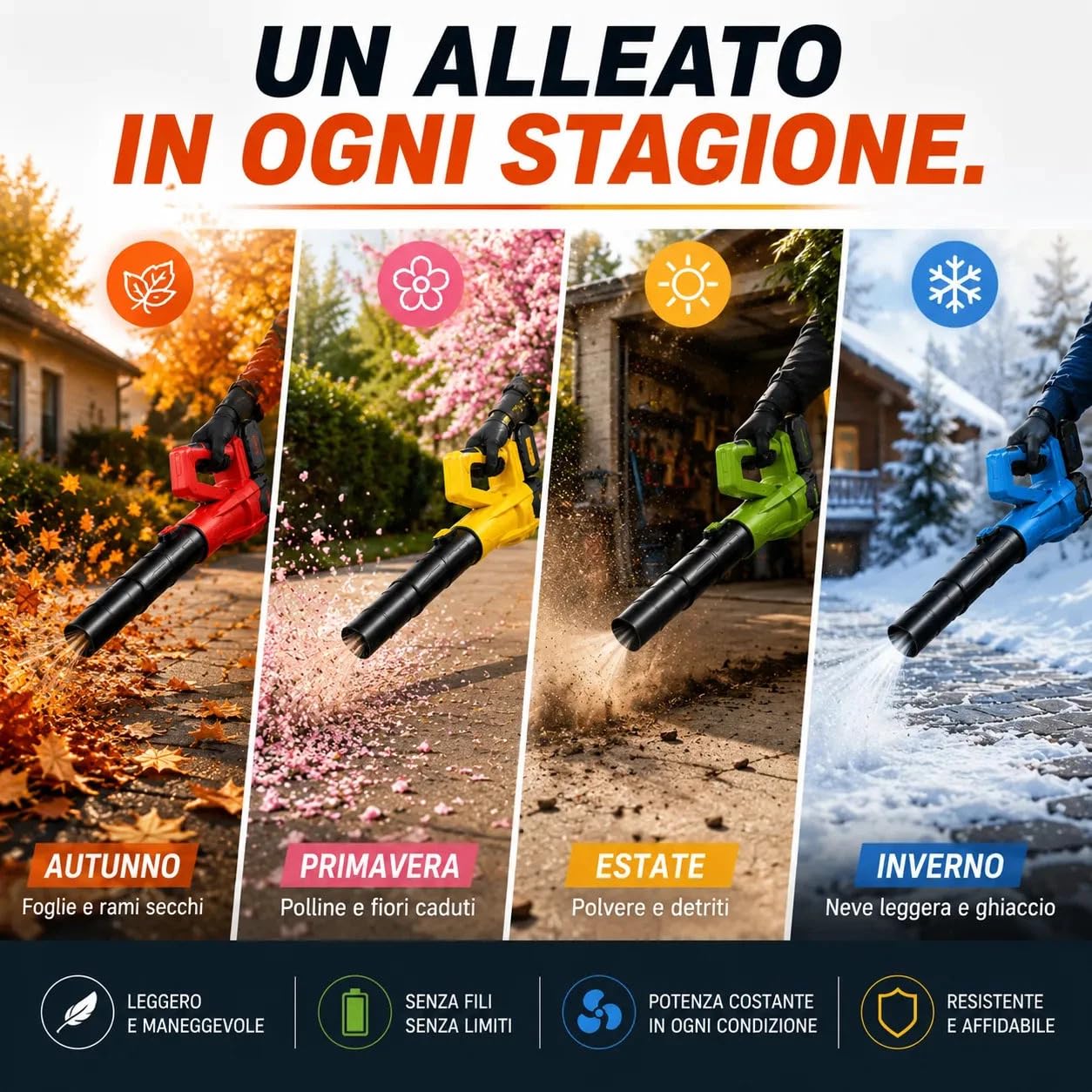 Soffiatore Professionale a Doppia Batteria 48V da 1080W a 6 velocità