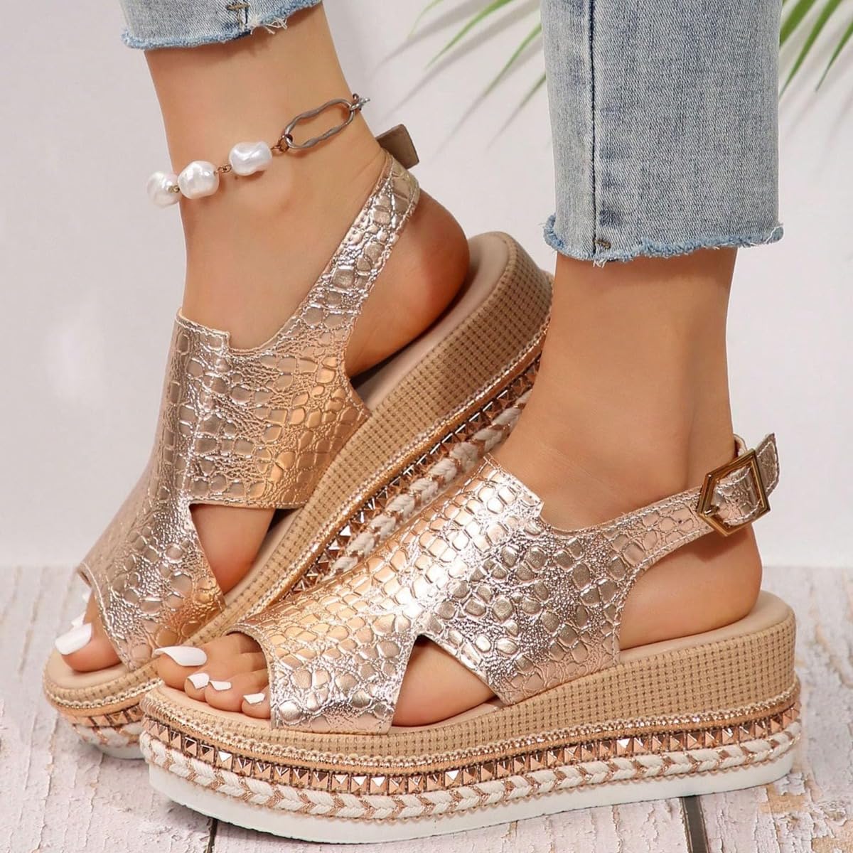 Sandalias ortopédicas de plataforma de verano para mujer, puntera abierta, suela gruesa, calzado de moda, ajuste ancho, sandalias para caminar con correa ajustable al tobillo