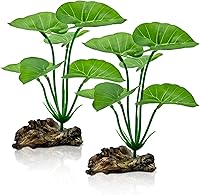 UreverFins 2-Pack 6-Inch Artificial Silk Aquarium Plants with Driftwood Base - Safe Betta Fish Tank Decor for Goldfish & Reptiles (2.5-50 Gallons)
