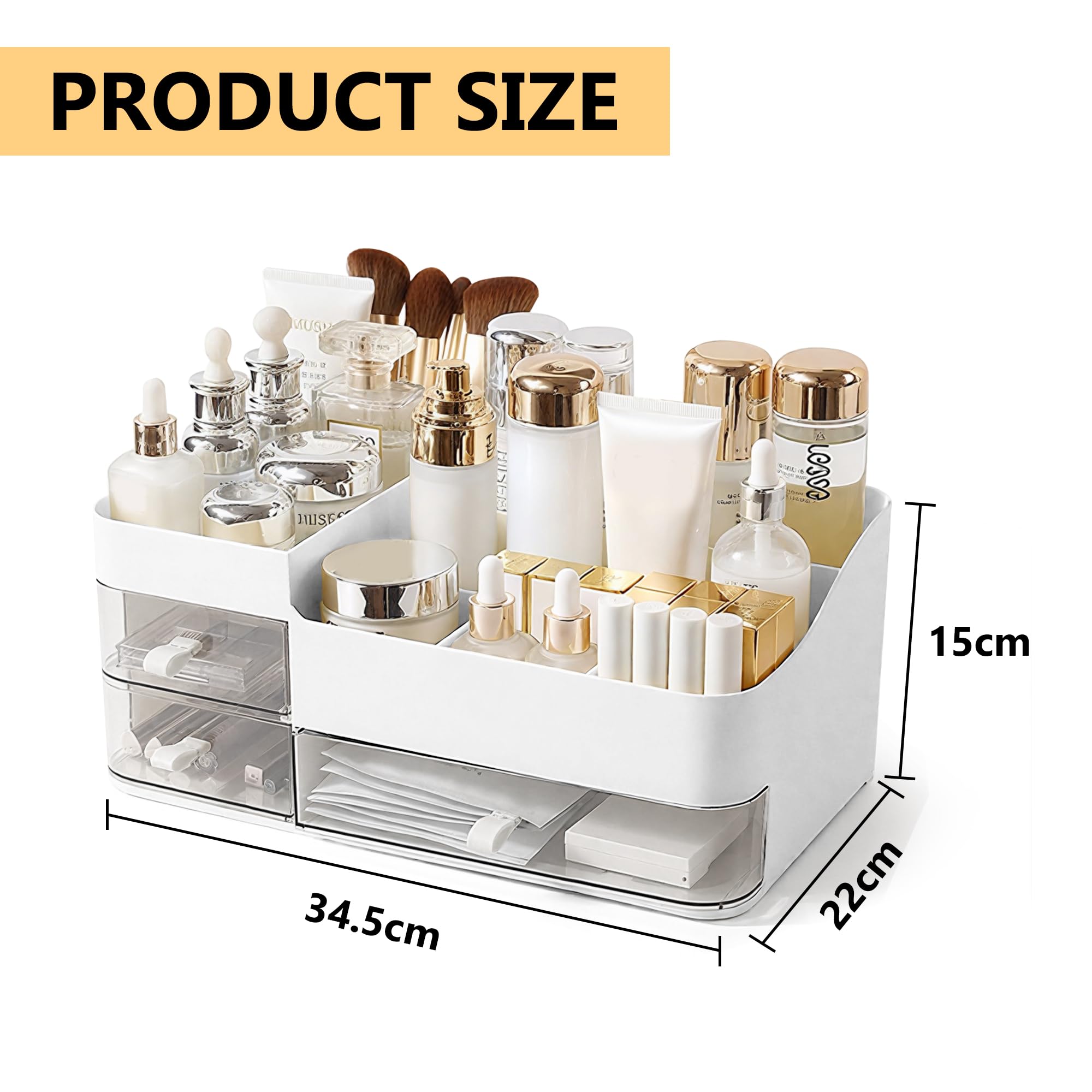 Makeup Kosmetik Organizer mit Schubladen, Plastic Kosmetik Aufbewahrungsbox Waschtische, Schlafzimmer und Badezimmer, Kosmetik Box für Lippenstift & Beauty Zubehör, Weiß