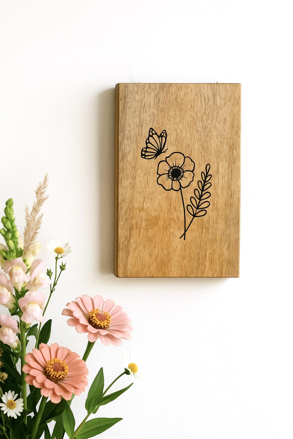 Rustic Wooden Wall Decor with Butterfly and Flower Design, Natural Oak Finish, Handcrafted Decorative Planter for Living Room, Home, Office-image-29