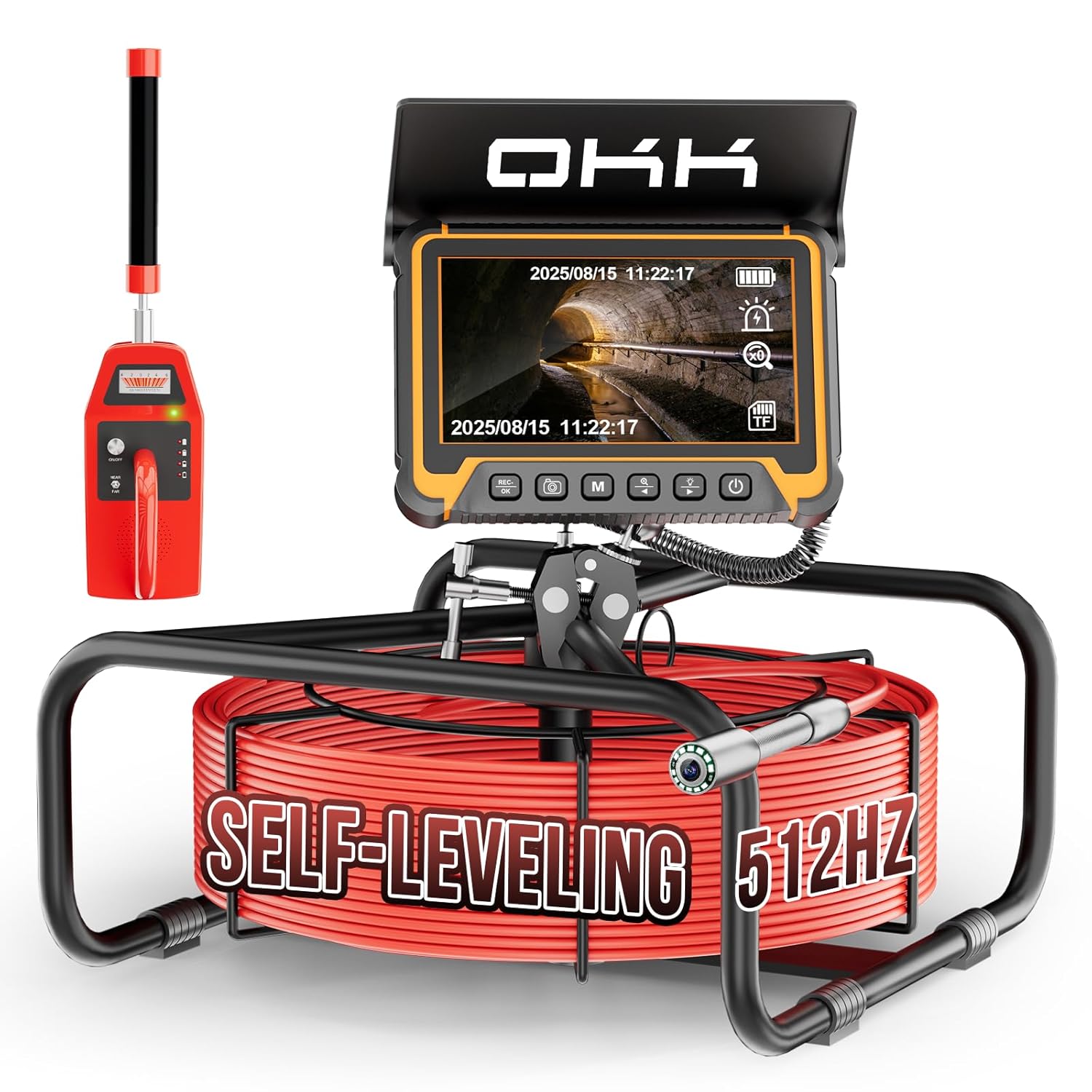 Sewer Camera with 512Hz Locator 100ft, HD Sewer Inspection System Self-Leveling 8GB SD Card DVR, IP68 Waterproof 12 LED Lights & 6000mAh Battery