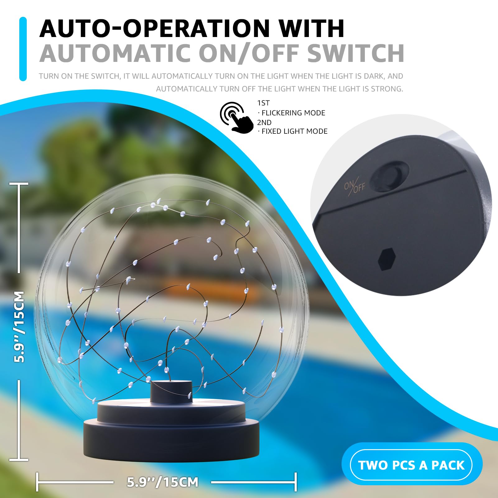 uuffoo Schwimmende Solar-Pool-Lichter, Kugel, solarbetrieben, flackernd, schwimmend, wasserfest, IP66, für Schwimmbad, Dekoration, Teich, Gartenparty, 2 Stück