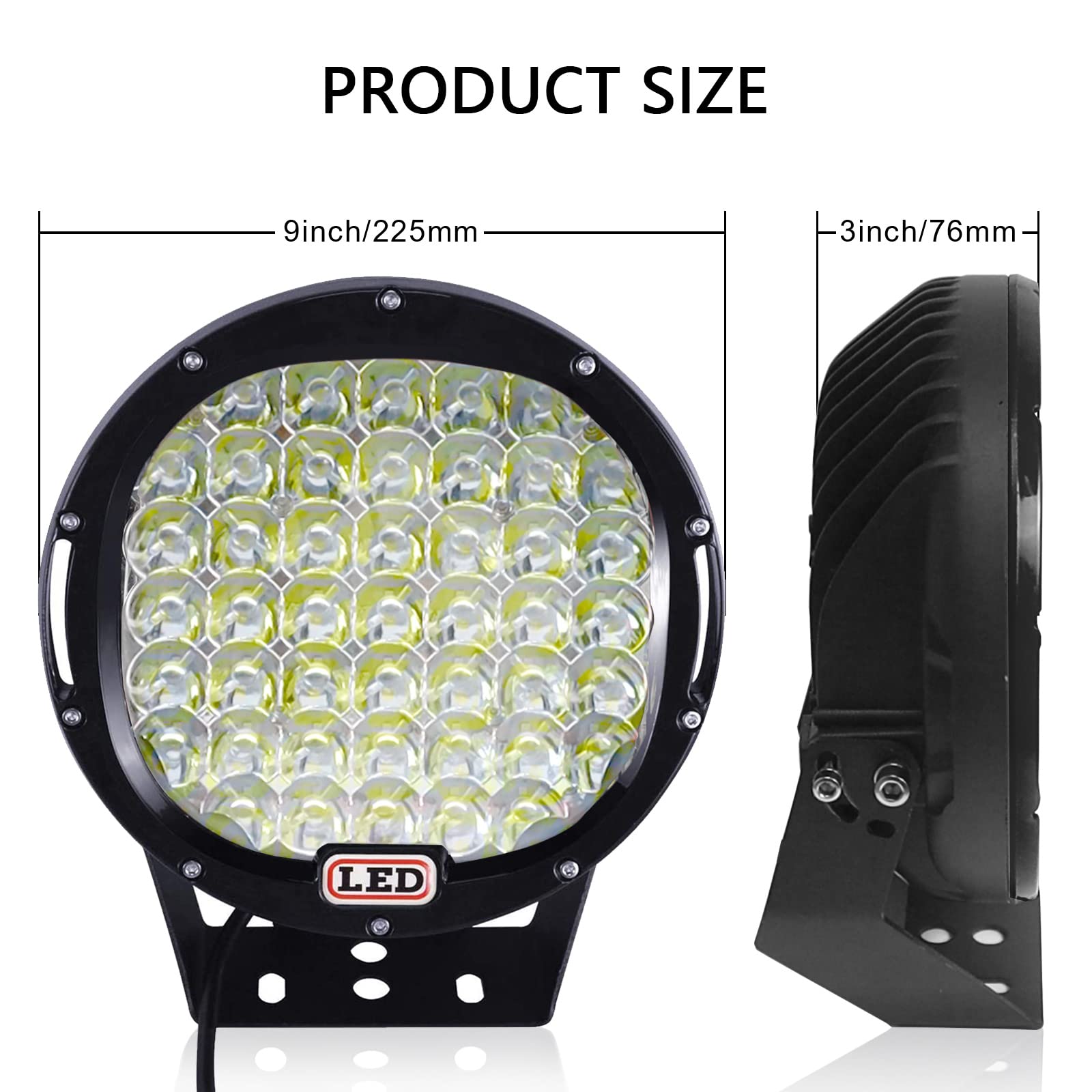 Willpower 2 sztuki 25 cm 225 W okrągłe czarne światło robocze LED białe 6000 K światło punktowe LED lampy do jazdy przeciwmgielnej IP67 wodoodporne z uchwytami montażowymi do 4 x 4 terenowych ciężarówek traktora SUV ATV, 12 V 24 V