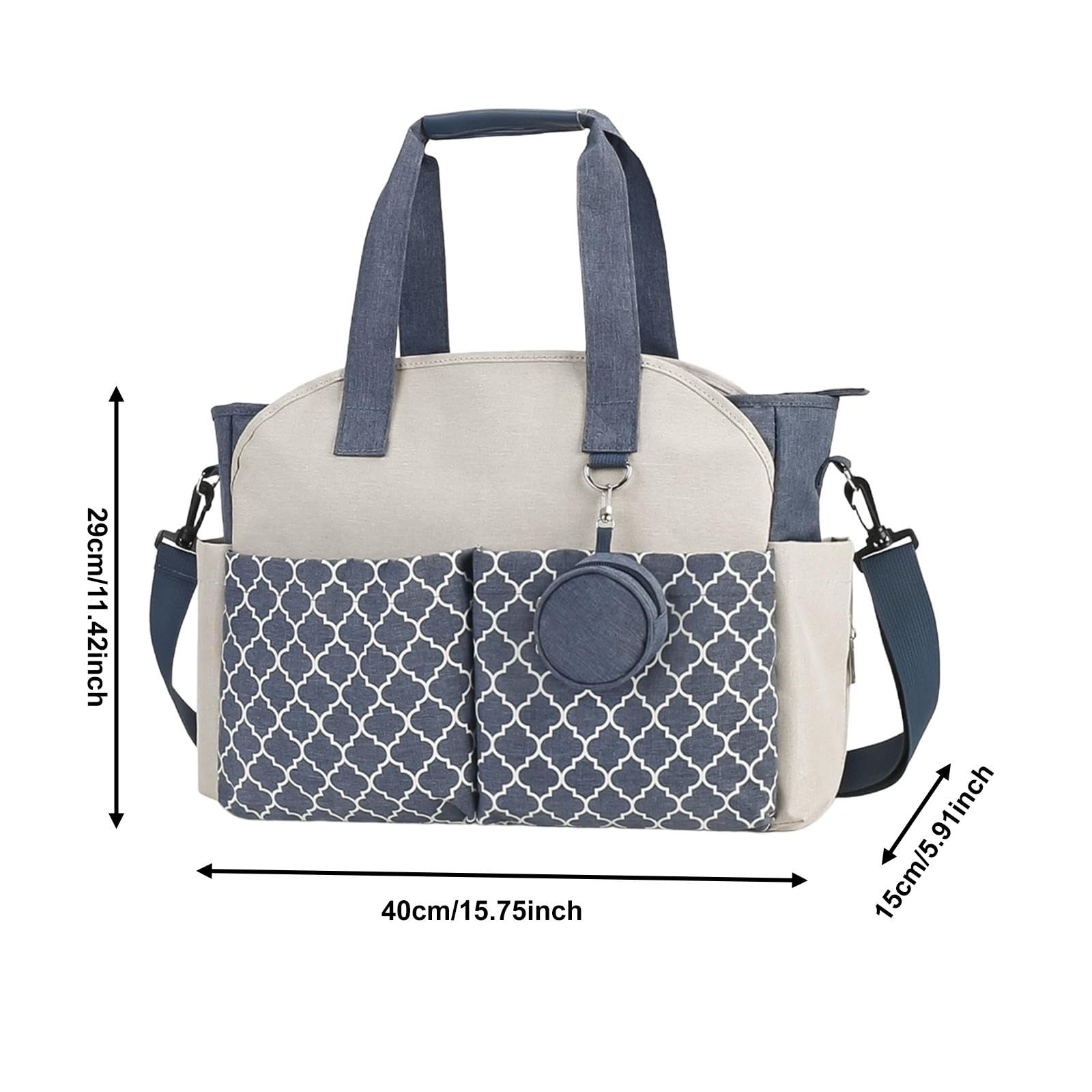 Wickeltasche für Mütter mit Schultergurt, Reißverschlusstaschen, Multifunktional, Großes Fassungsvermögen, Wasserdicht, Outdoor Organizer, Blau Weiß